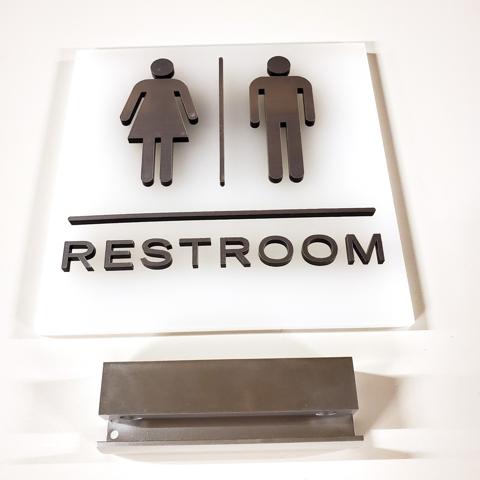 Frosted Acrylic 3D Brushed Chrome Unisex Restroom Sign 8×8&Prime; w/Mount MADE IN USA!