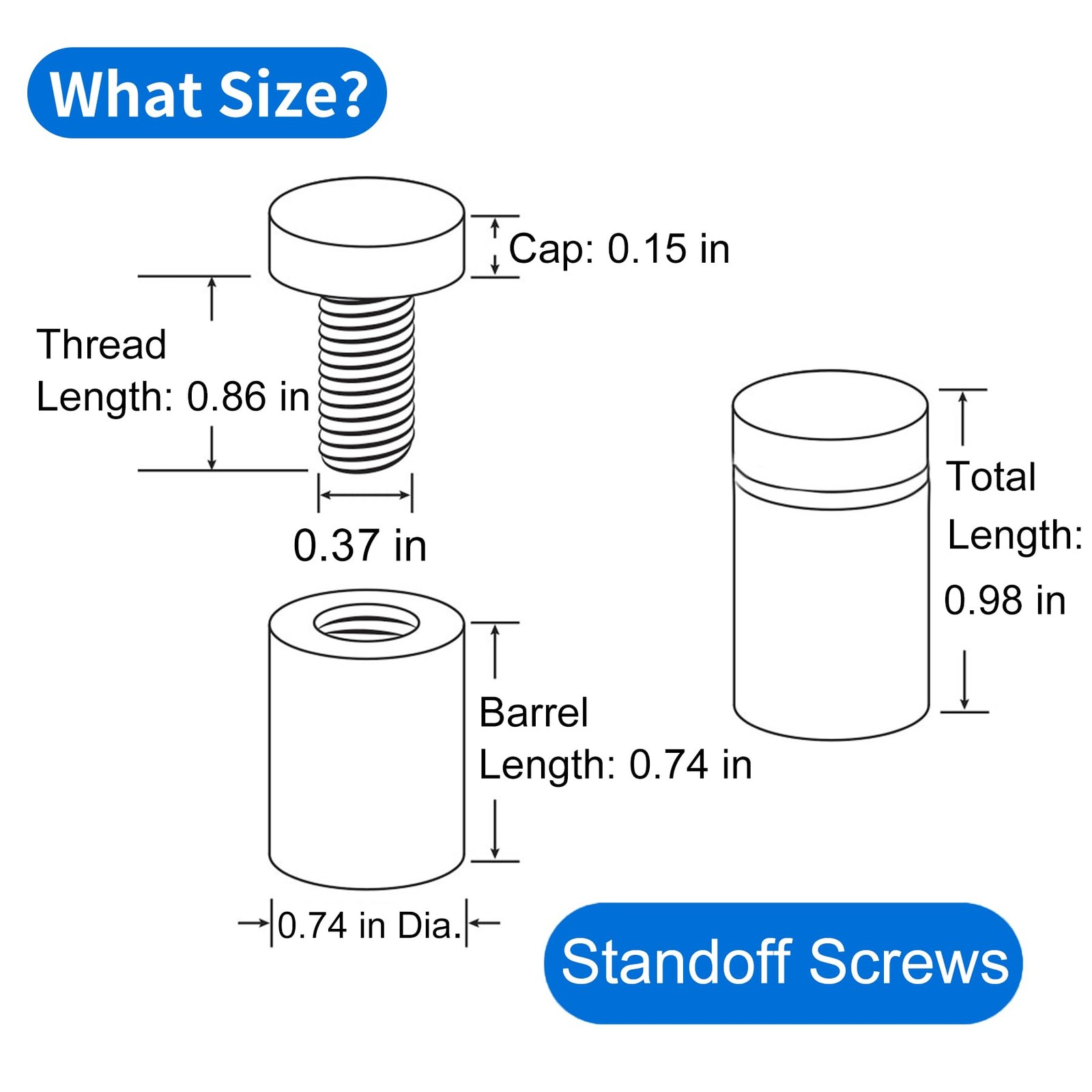 MTRSOCHO 8 Pack Standoff Screws 3/4 x 1 Inch Black Sign One Size,