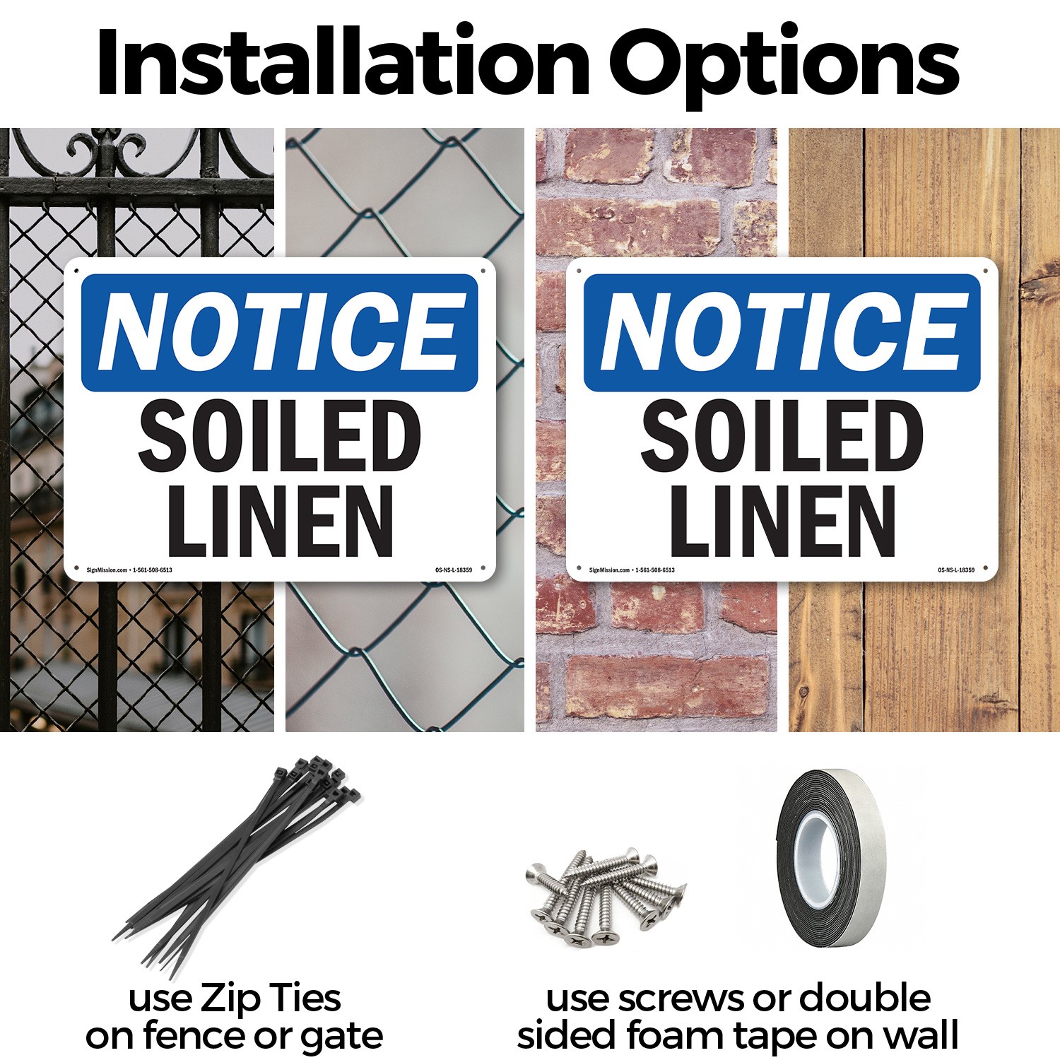 Soiled Linen OSHA Notice Sign Metal, Plastic, Or Decal – 5 or 10 Pack