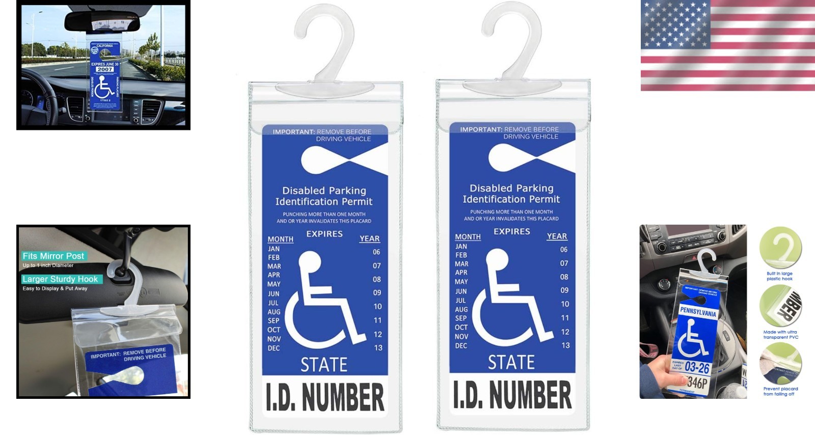 Disabled Permit Holder Clear Plastic Cover with Hook Easy Display and Transfer