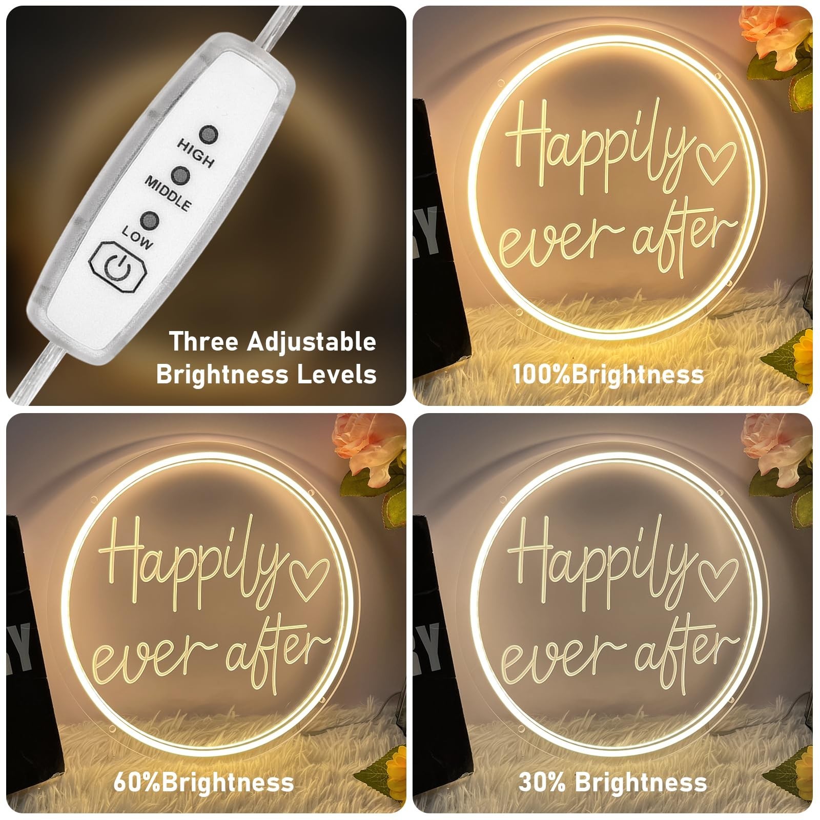 Happily Ever After Neon Sign Dimmable LED Neon Lights Sign for Wall Decor USB…
