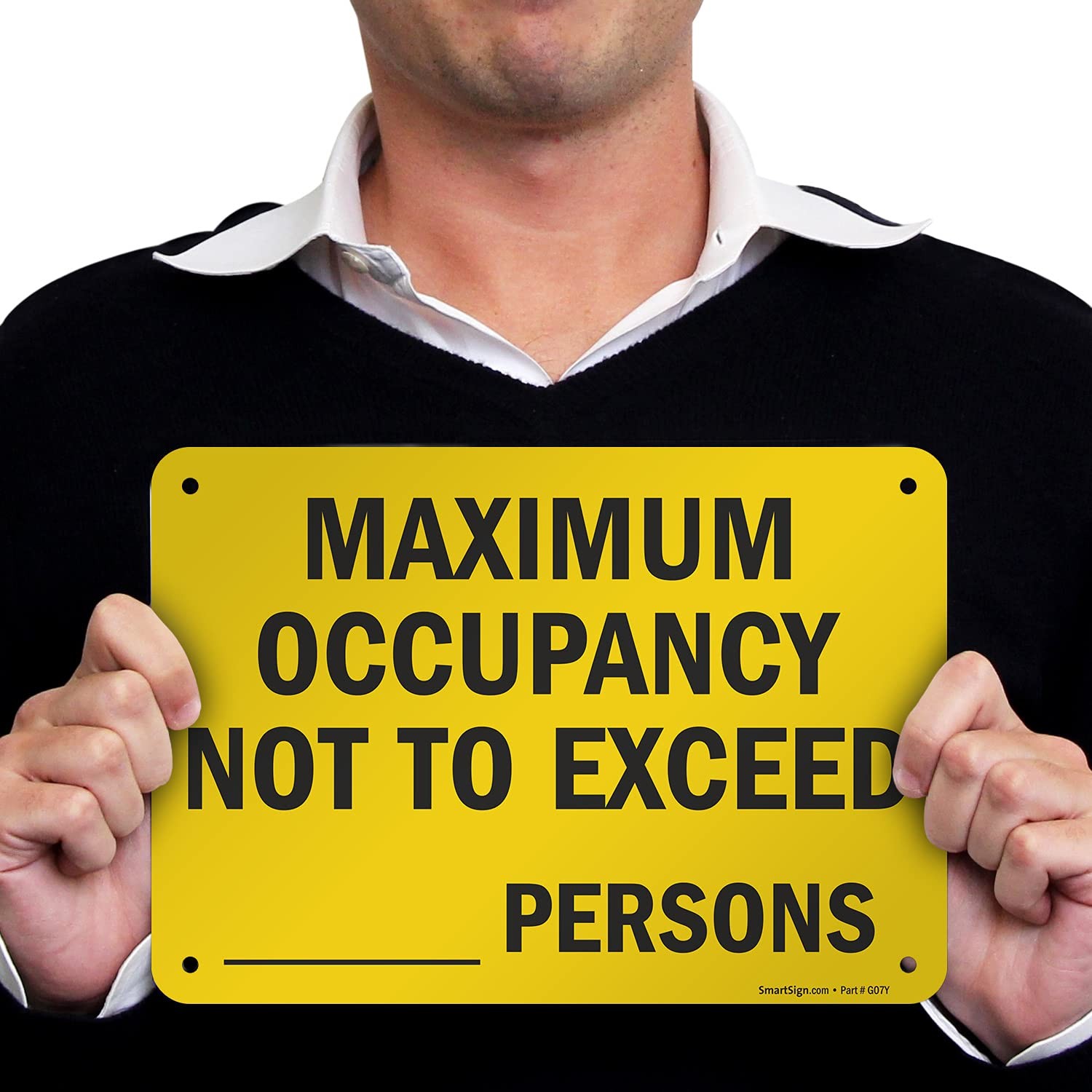 Maximum Occupancy Write-On Sign 7×10 Black Yellow HDPE Plastic Digital Print