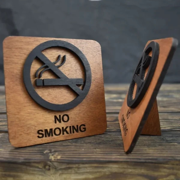 Wooden No Smoking Tabletop Sign 10x10cm (6 »x6 »)