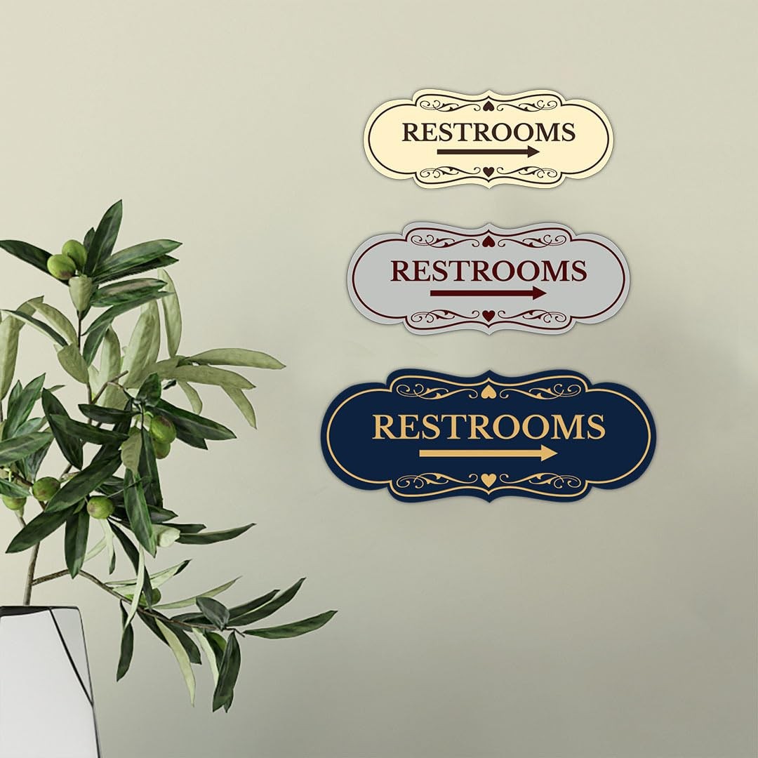1 PC Designer Restrooms Right Arrow Sign Brushed Gold Large Wall Door Mount