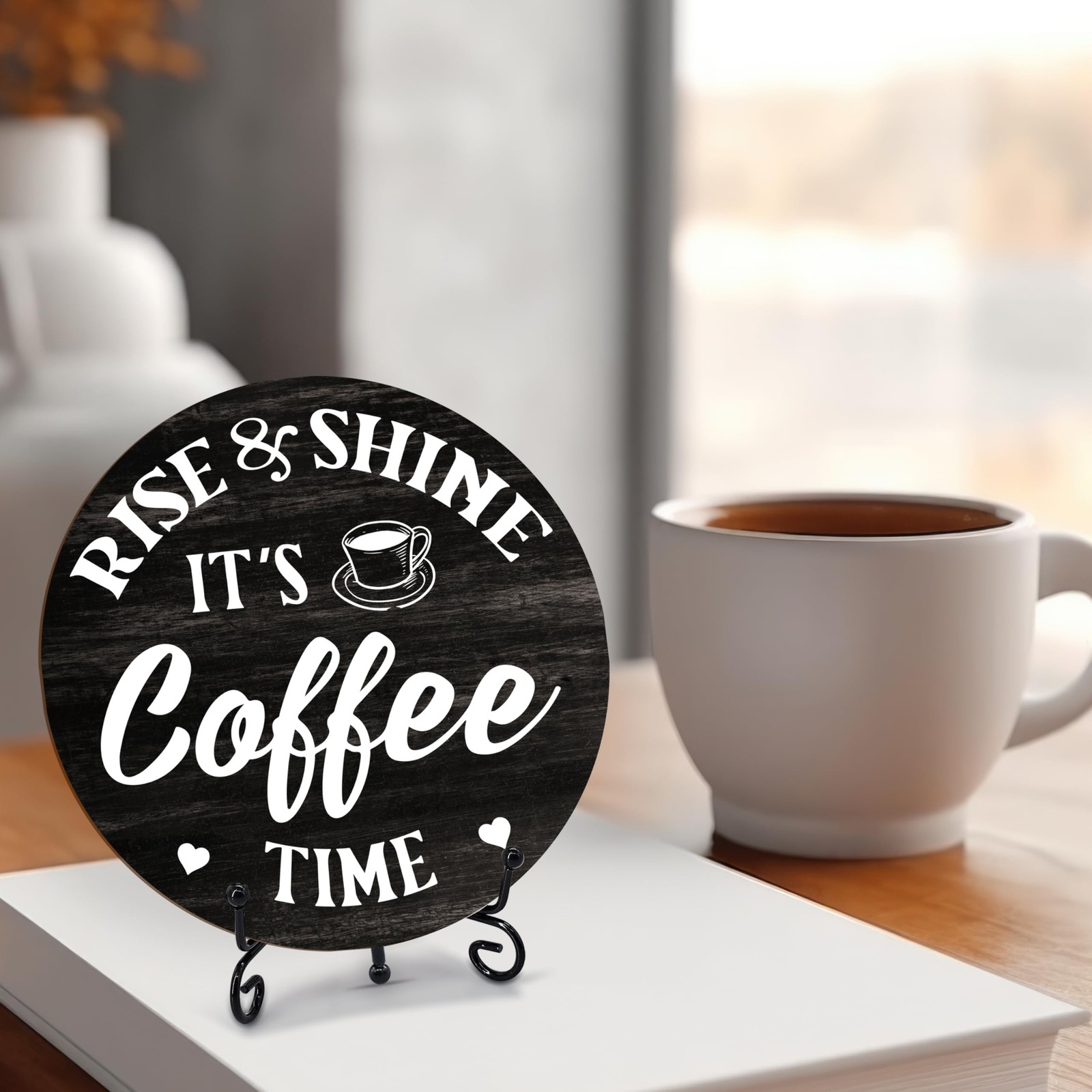Coffee Themed Decorative Sign, Round Wooden Plaque, 6 Inches, It&rsquo;s Rise & Shi…