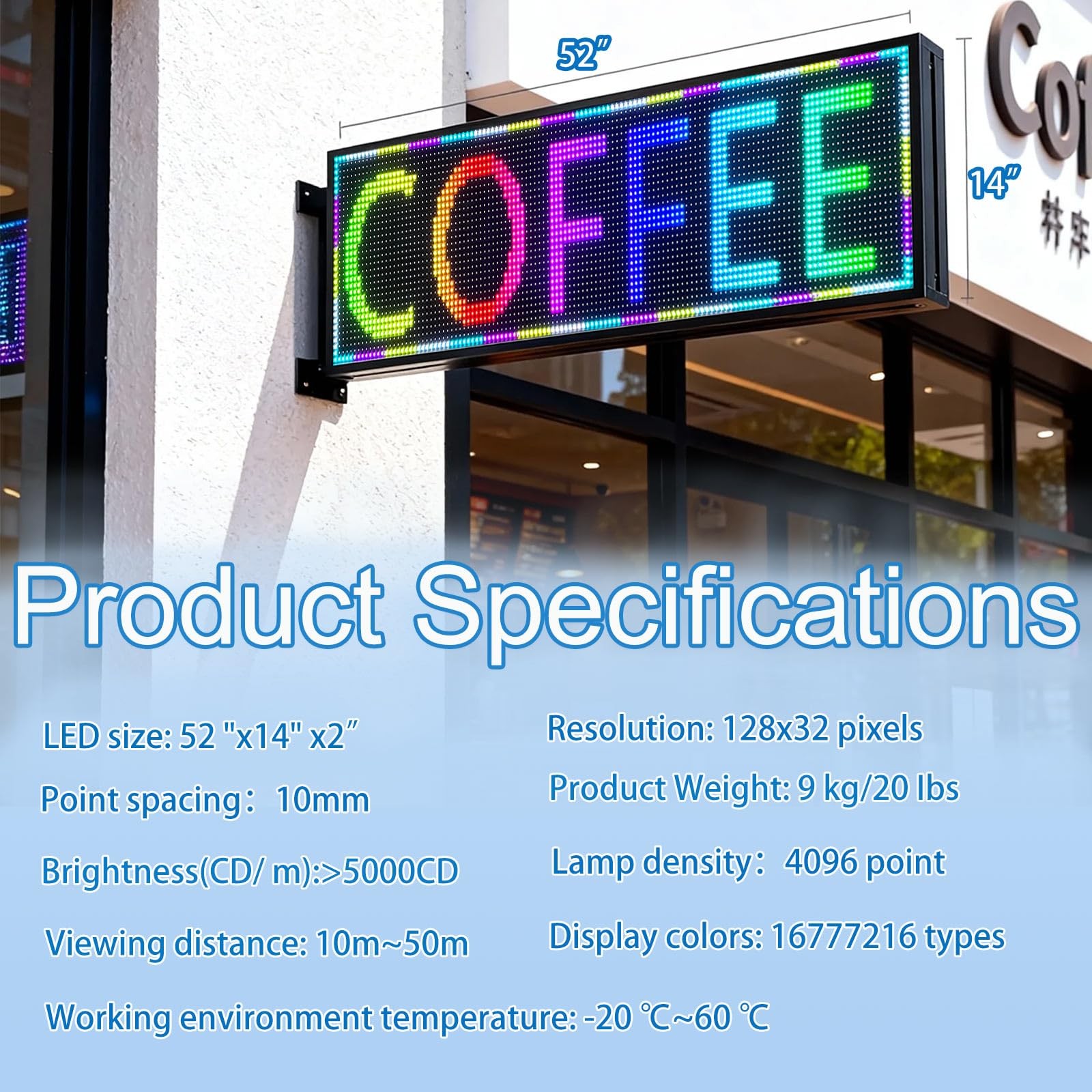 ZONTRONCM P10(52&Prime; * 14&Prime;) Scrolling Programmable Led Sign Custom Outdoor Digital