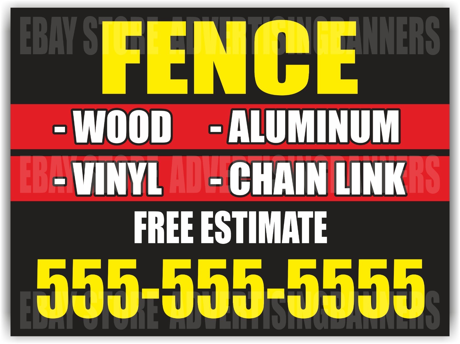 FENCE WOOD VINYL ALUMINUM CHAIN LINK Yard Sign with H-Stakes Custom Phone