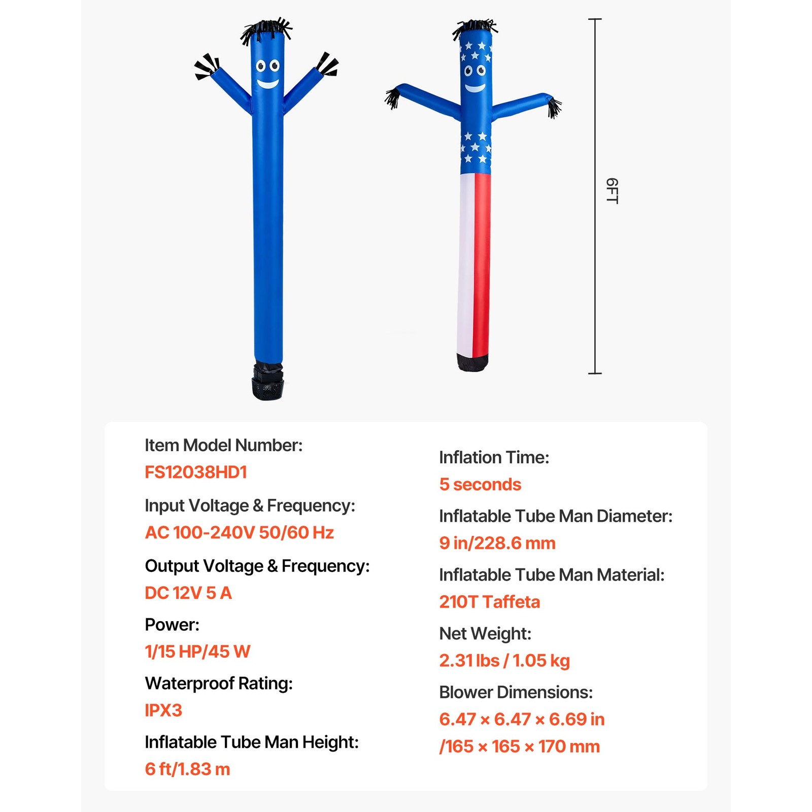Uimoso Inflatable Tube Man with Blower Fan, 1/15 HP, 6 ft Waving Dancing Figure