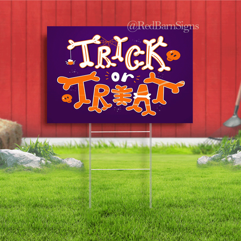 Purple happy halloween trick or treat yard sign