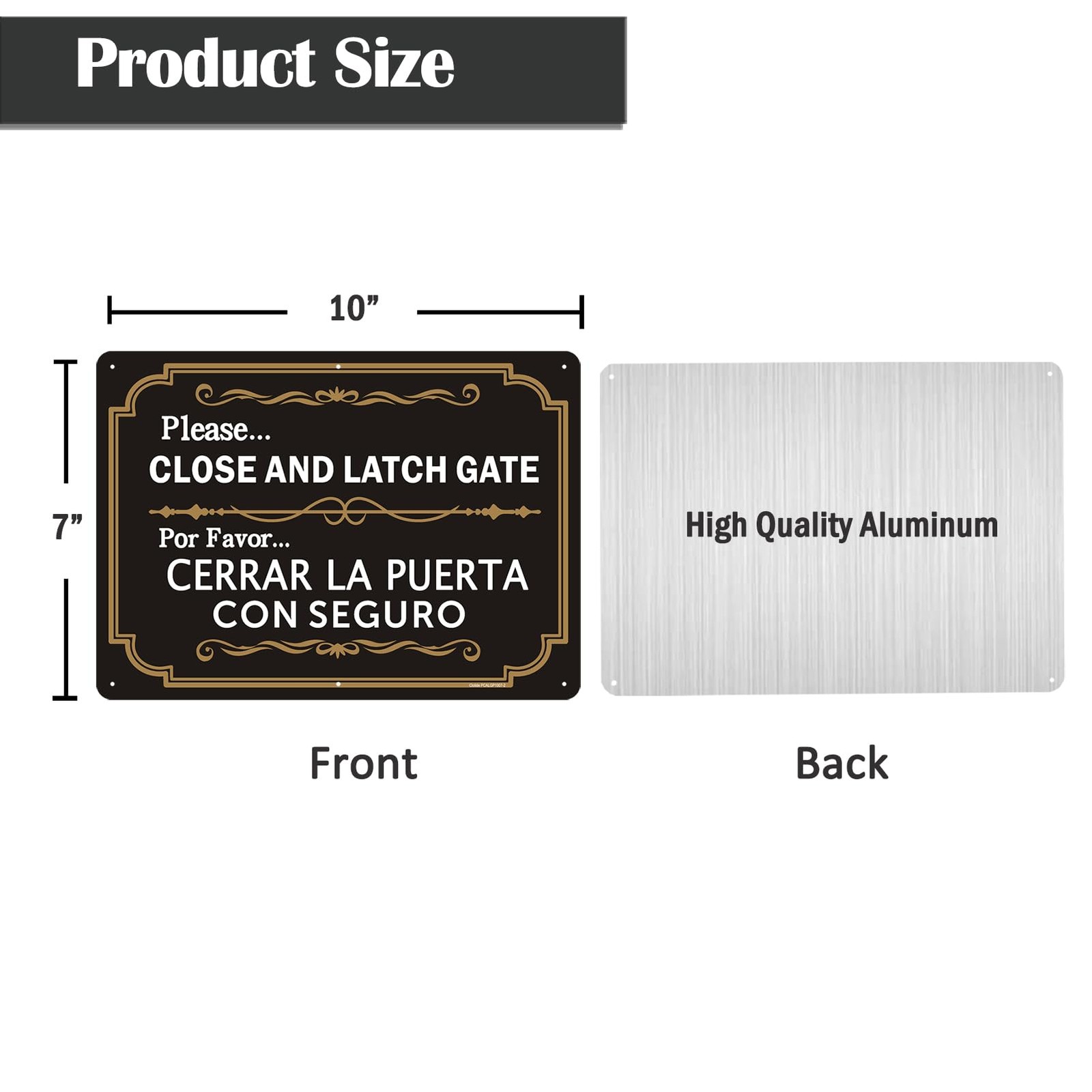2 PCS Please Close Latch Gate Sign Bilingual Spanish Aluminum 10×7 Inch Safe