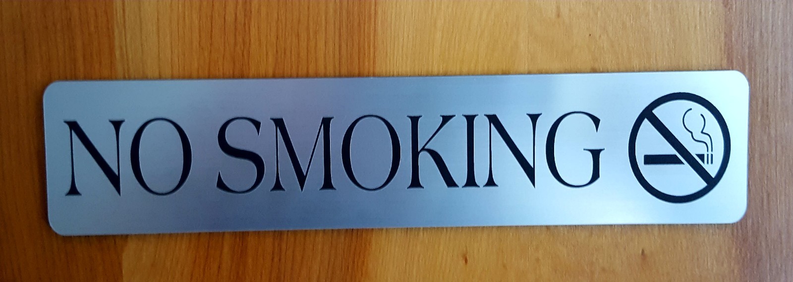 NO SMOKING Sign 2&Prime;x 9&Prime; Brushed Aluminum Finish w/ Black Letters_Laser Engraved