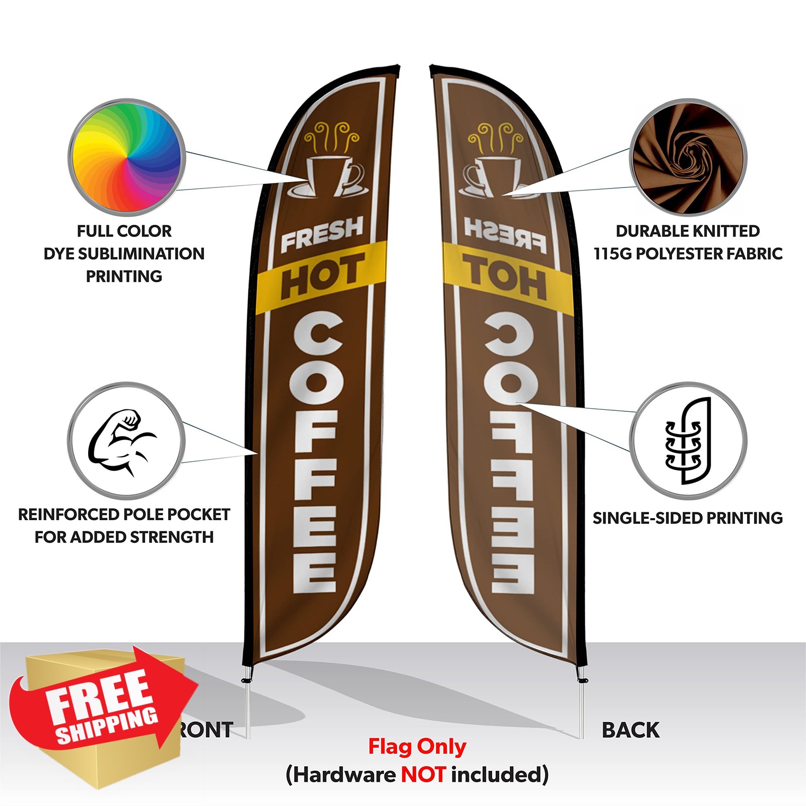 LookOurWay Feather Flag, Fresh Hot Coffee Brown