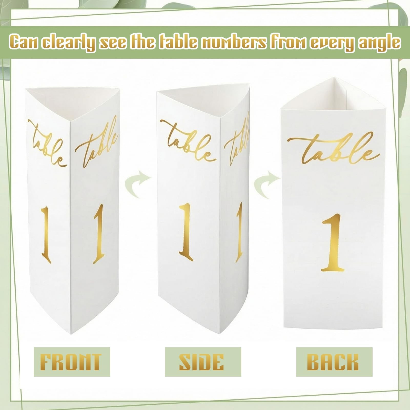 Trifold Wedding Table Numbers 120 Paper Cards Freestanding Decoration Gold