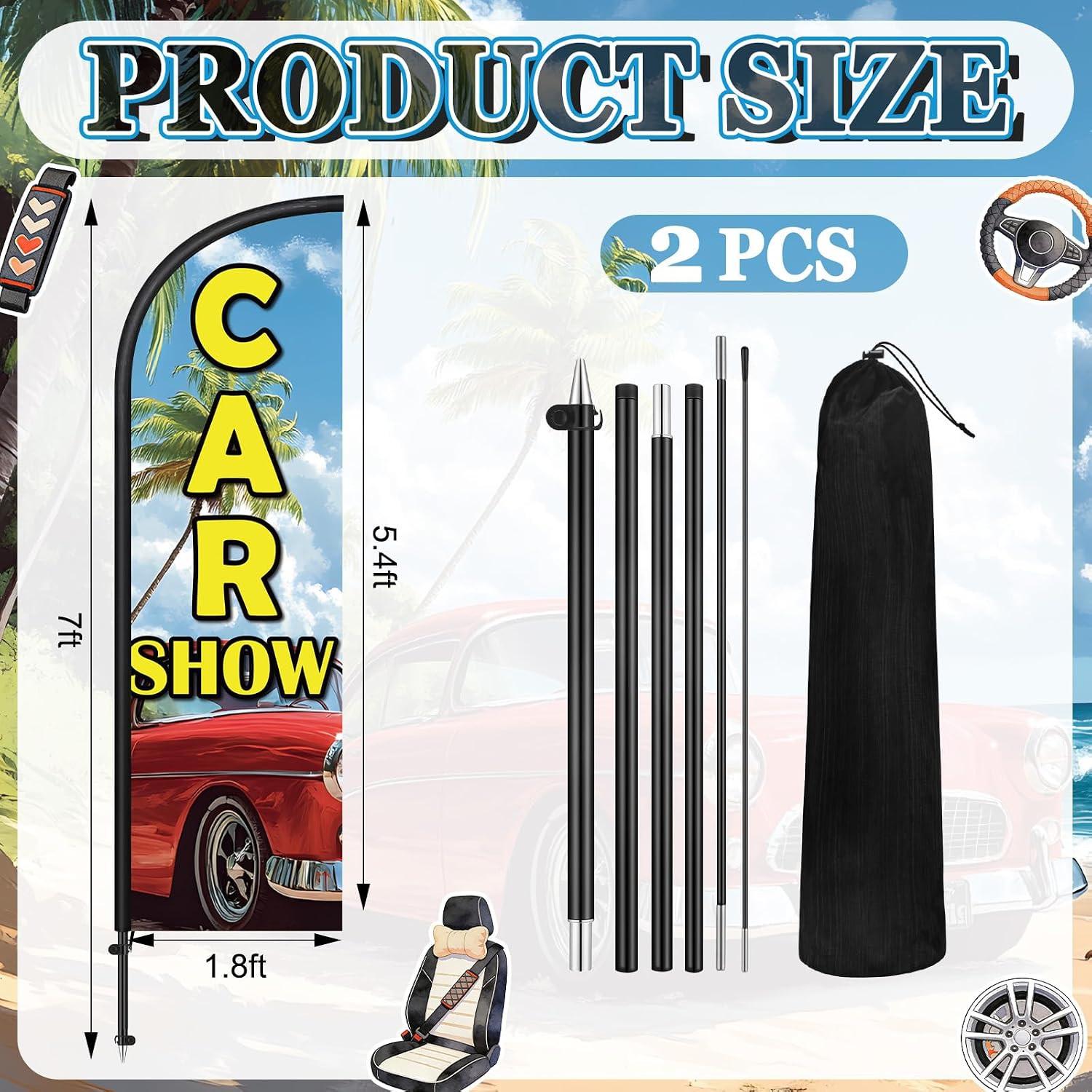 2 Pack Car Show Feather Flag 7 Ft Advertising Swooper Flag Sign Windless Car Sho