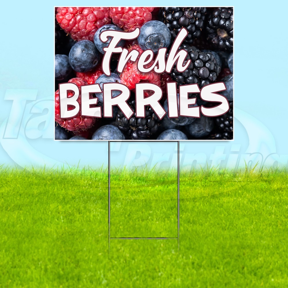 FRESH BERRIES 18×24 Yard Sign Fruit Plastic Corrugated WITH STAKE USA YS07919