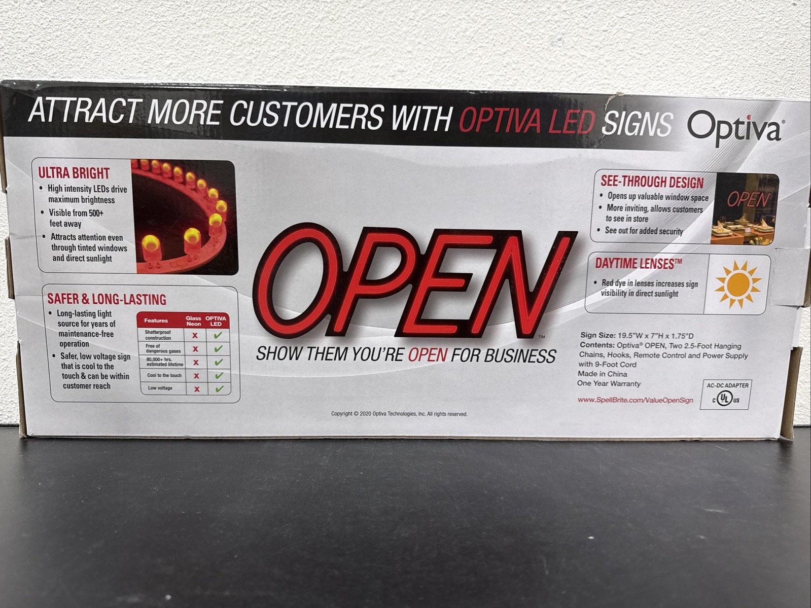 Optiva 19.5&Prime; Ultra Bright LED OPEN Sign with Remote Control