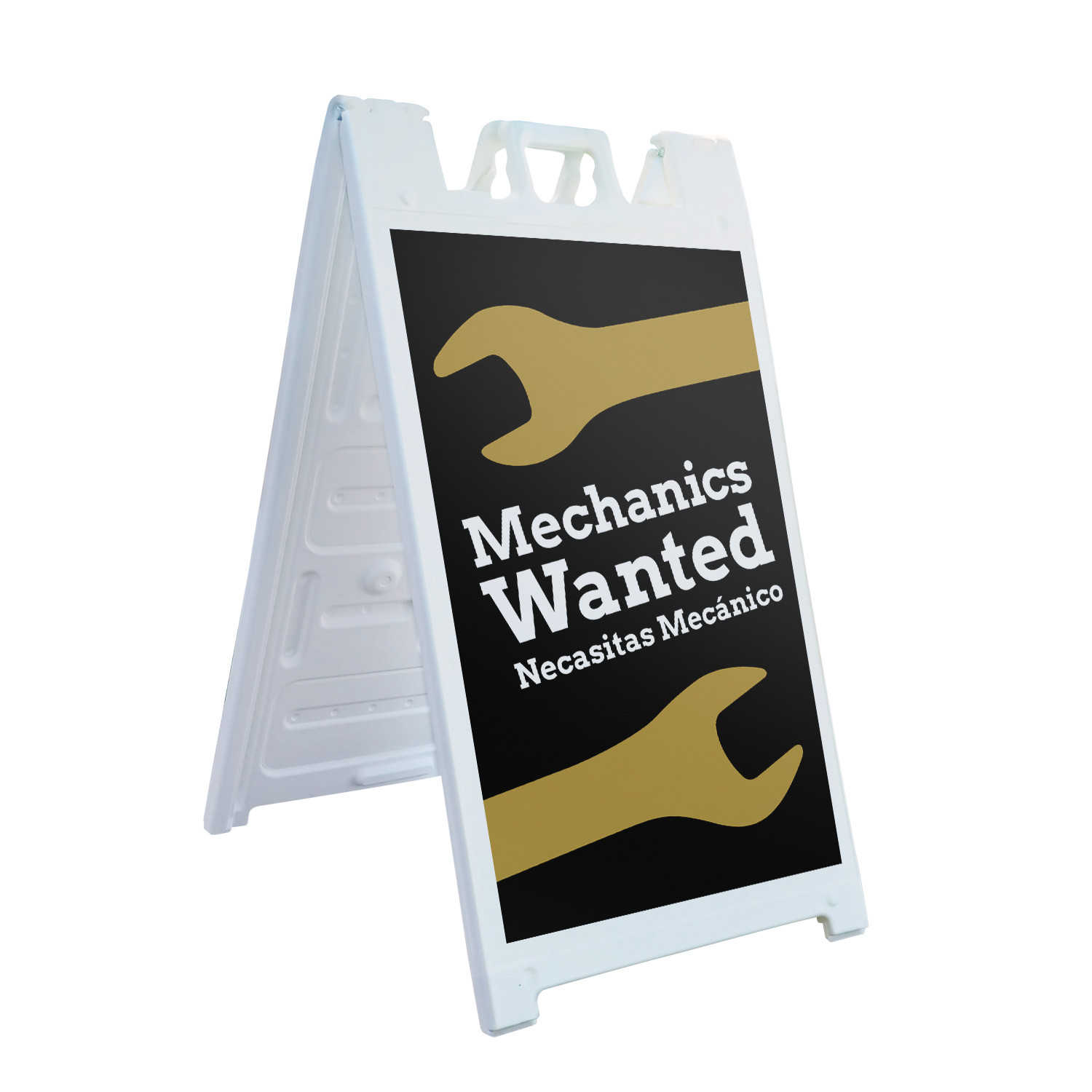 Mechanics Wanted English Spanish Heavy Duty A-Frame Sidewalk Sign Bilingual Job