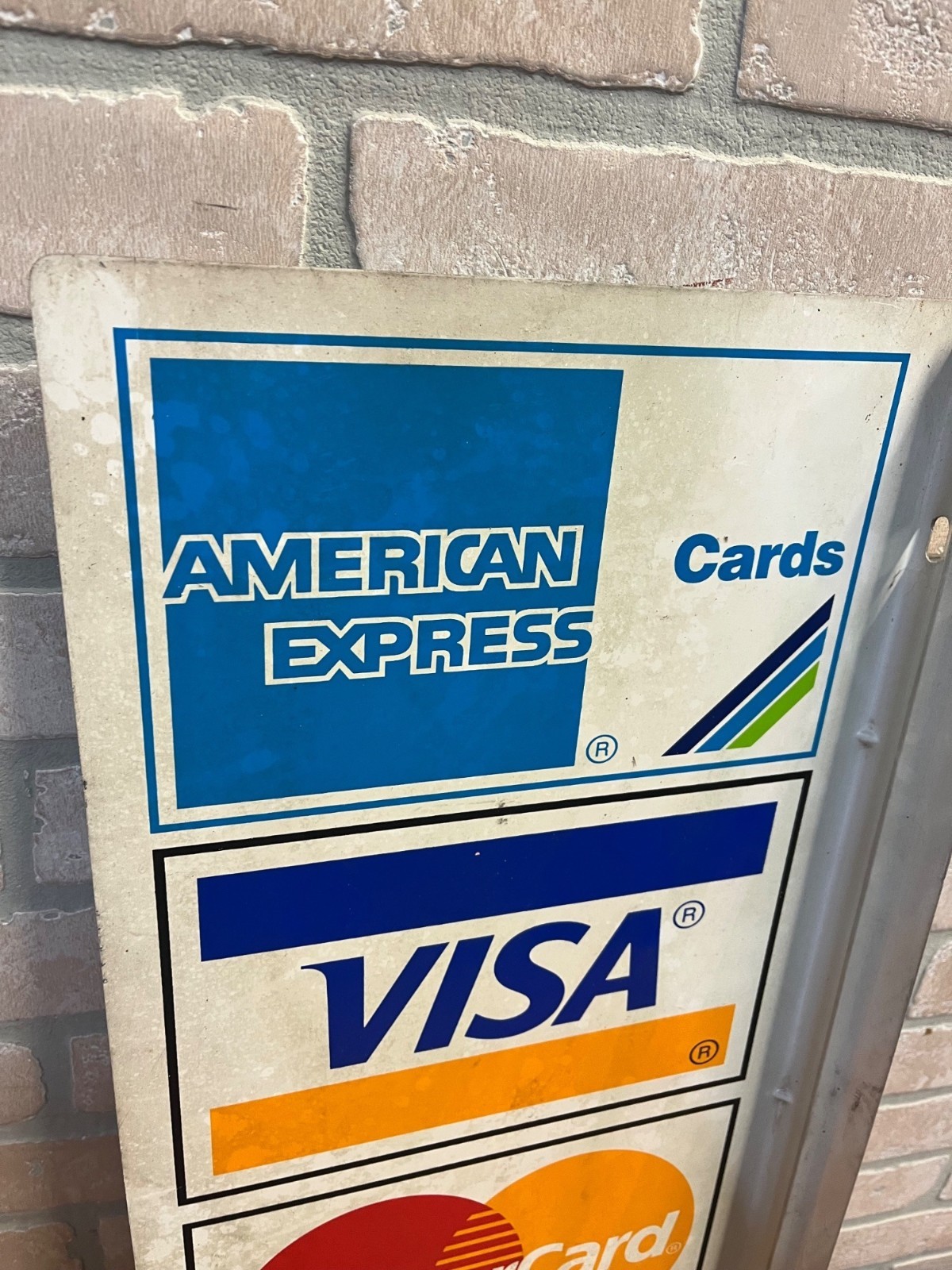 Vintage 1996 Visa Mastercard Credit Card Double Sided Flange Metal Sign