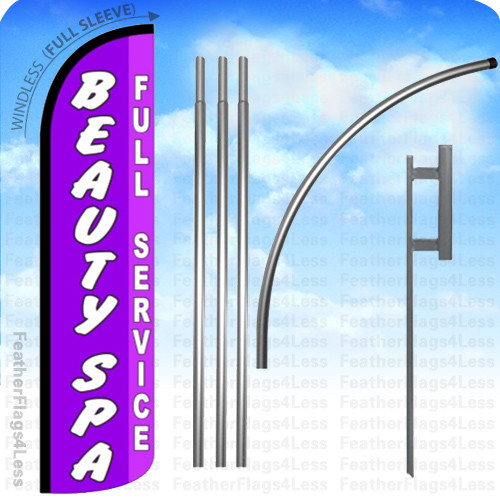 BEAUTY SPA FULL SERVICE – WINDLESS Swooper Feather Flag 15&prime; KIT Banner Sign pz