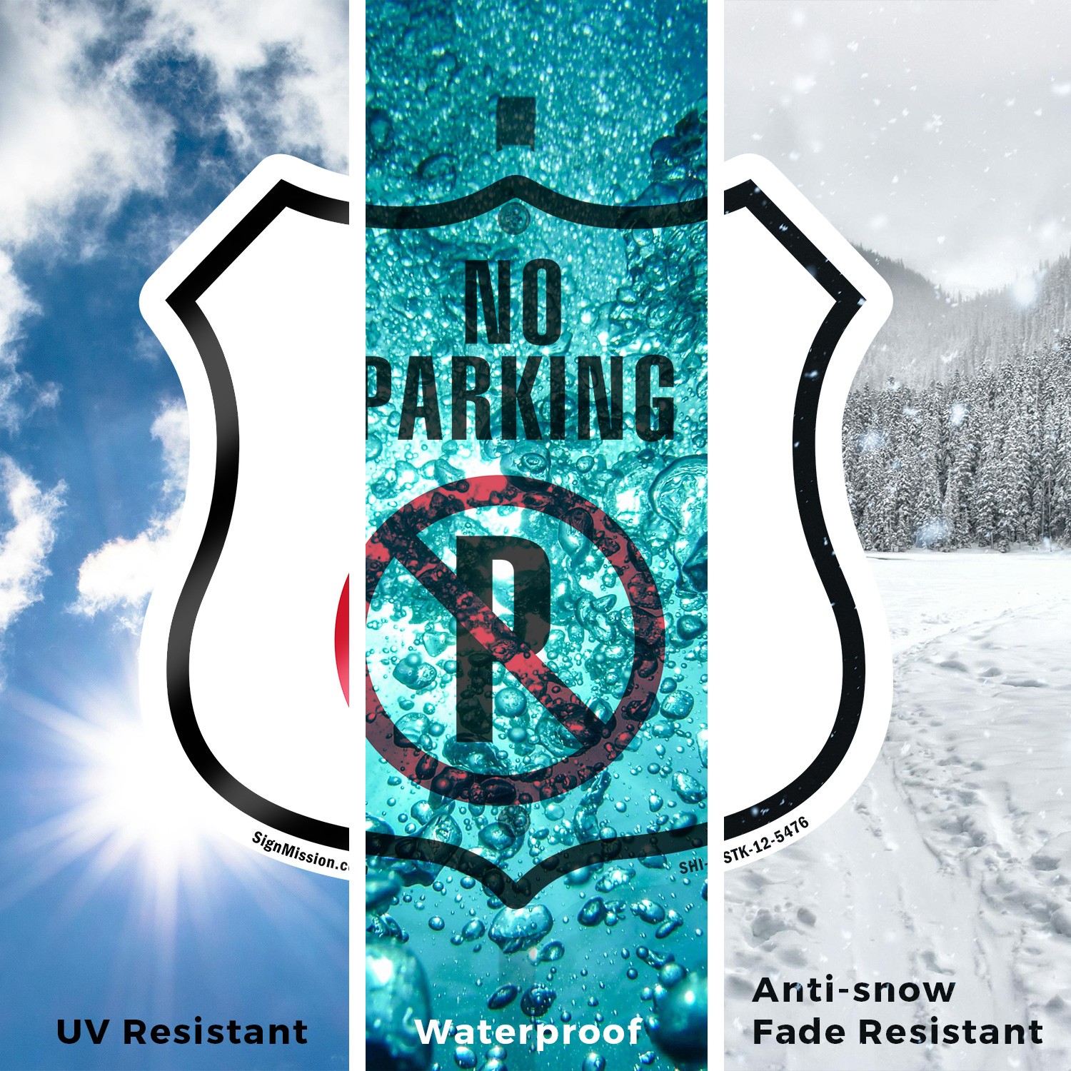 No Parking Shield Shaped Sign With Stake Weather Resistant Crafted in the USA