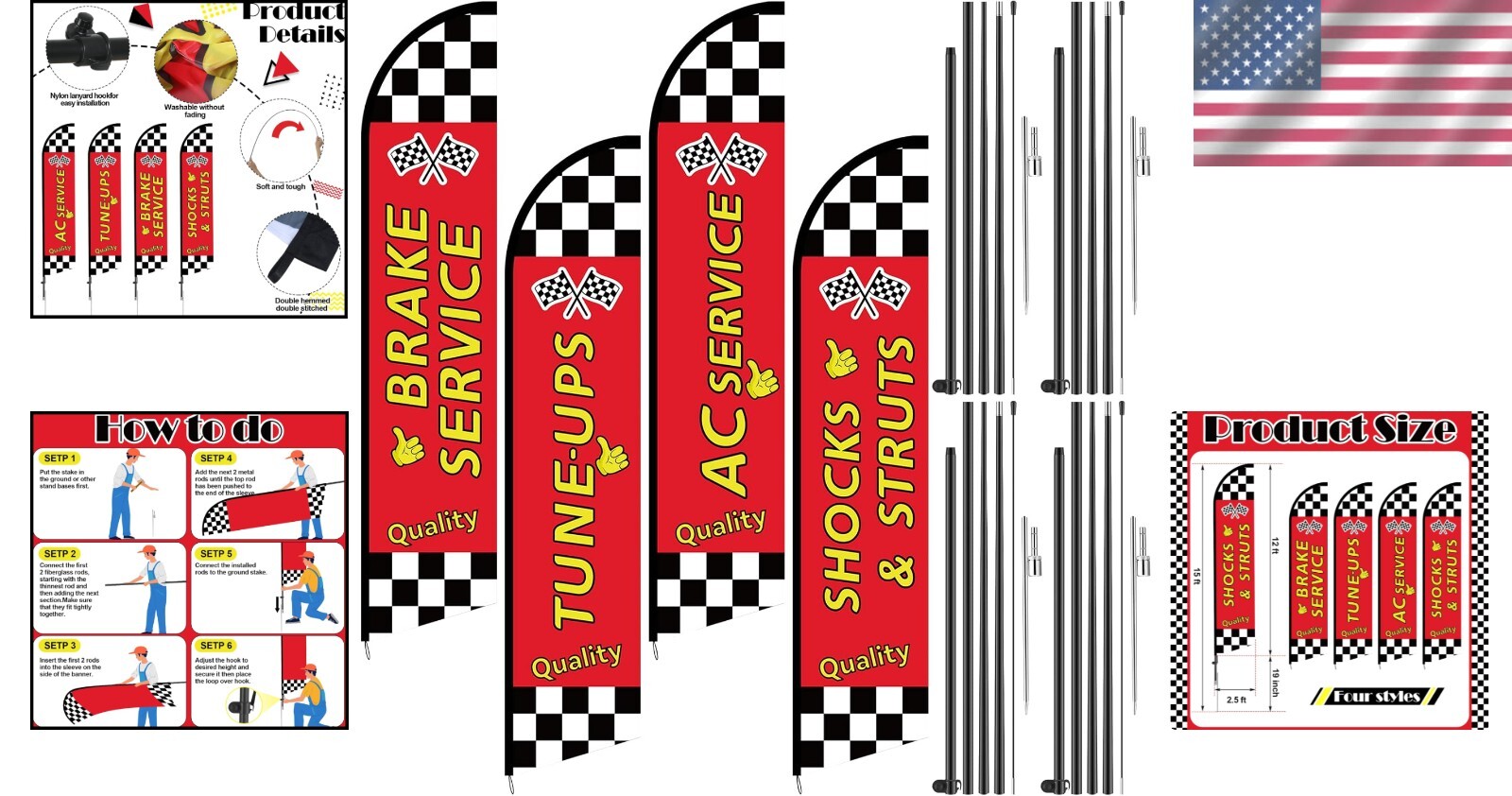 Weather Resistant Feather Flags for Business – 15ft Height & Easy Setup, 4 Pack