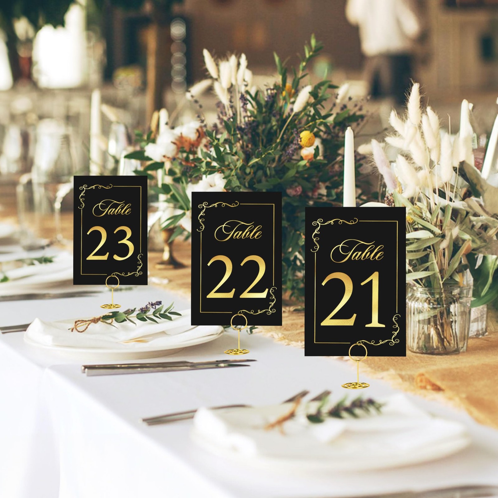 41 Sets 4×6 Inch Black Gold Wedding Table Numbers Cards 140 With Holders