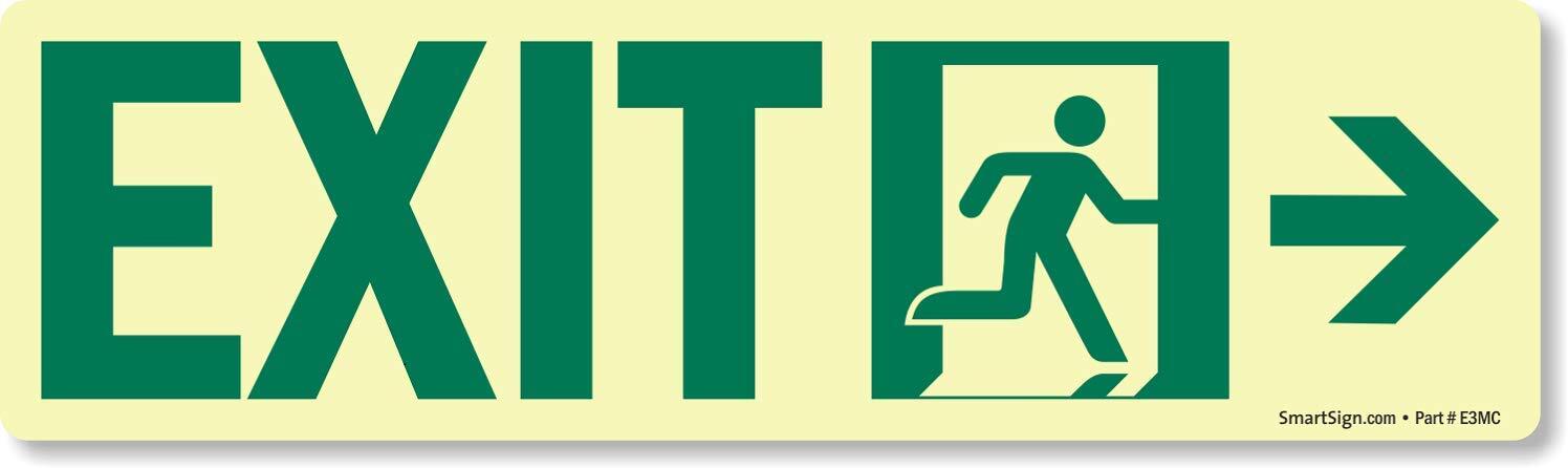 4.5×14 inch Glow-in-the-Dark Exit Label with Right Arrow Laminated Vinyl