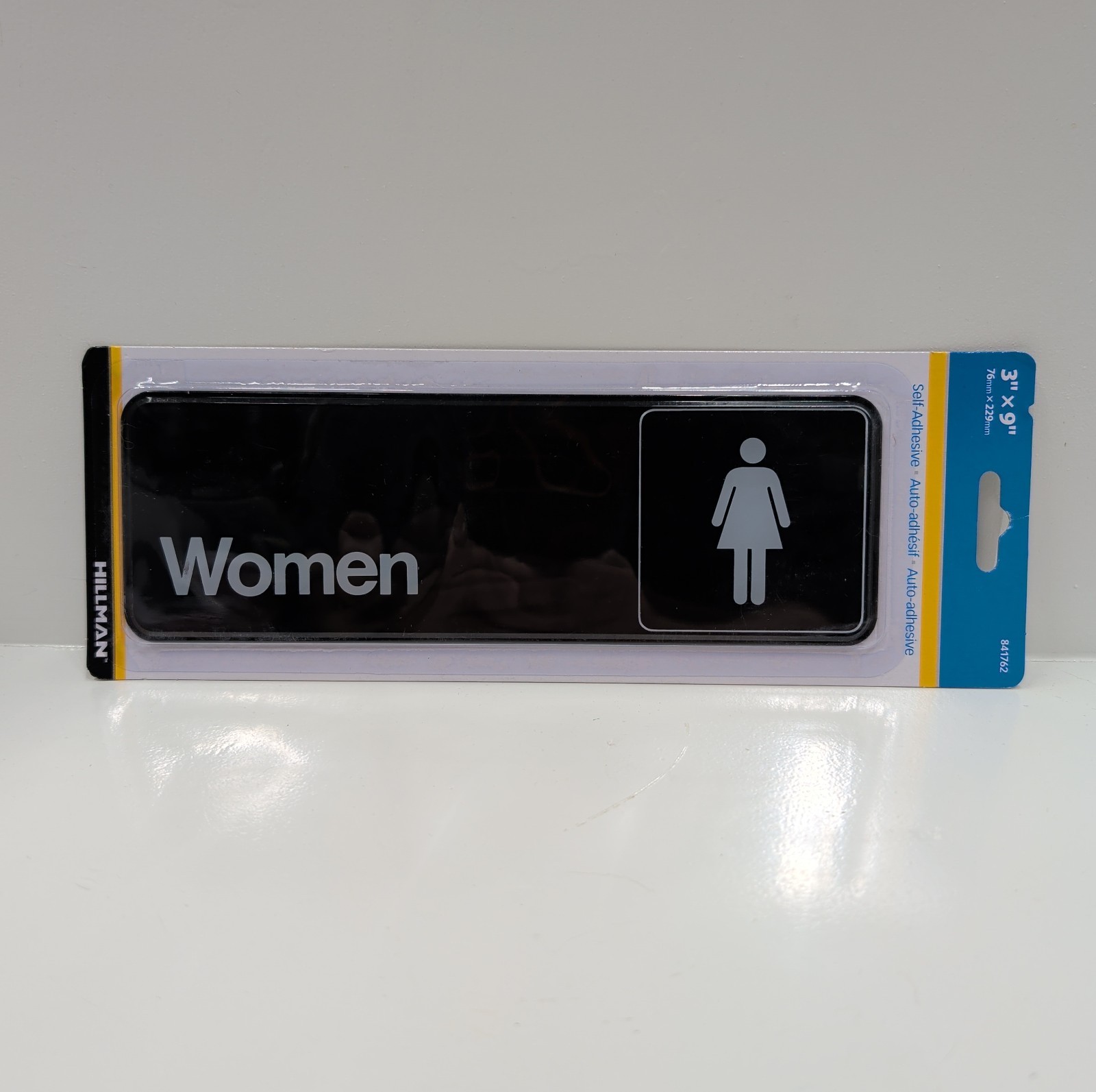 Hillman 841762 Women Bathroom Sign 3×9 Black White Adhesive Door Wall New Sealed
