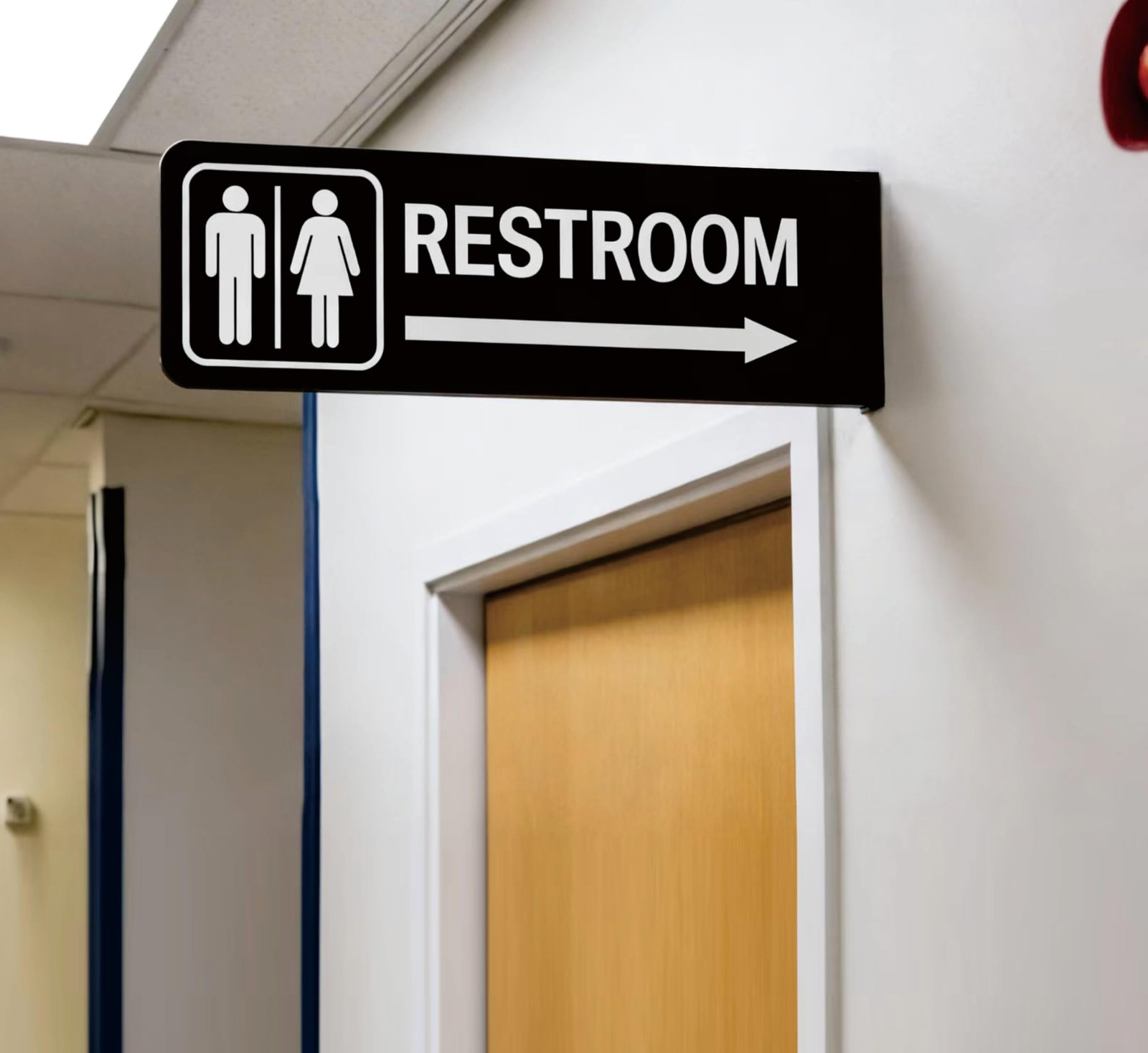 Double-Sided Restroom Sign W/ Arrow 12&Prime;x4&Prime; Premium Frosted Acrylic Black