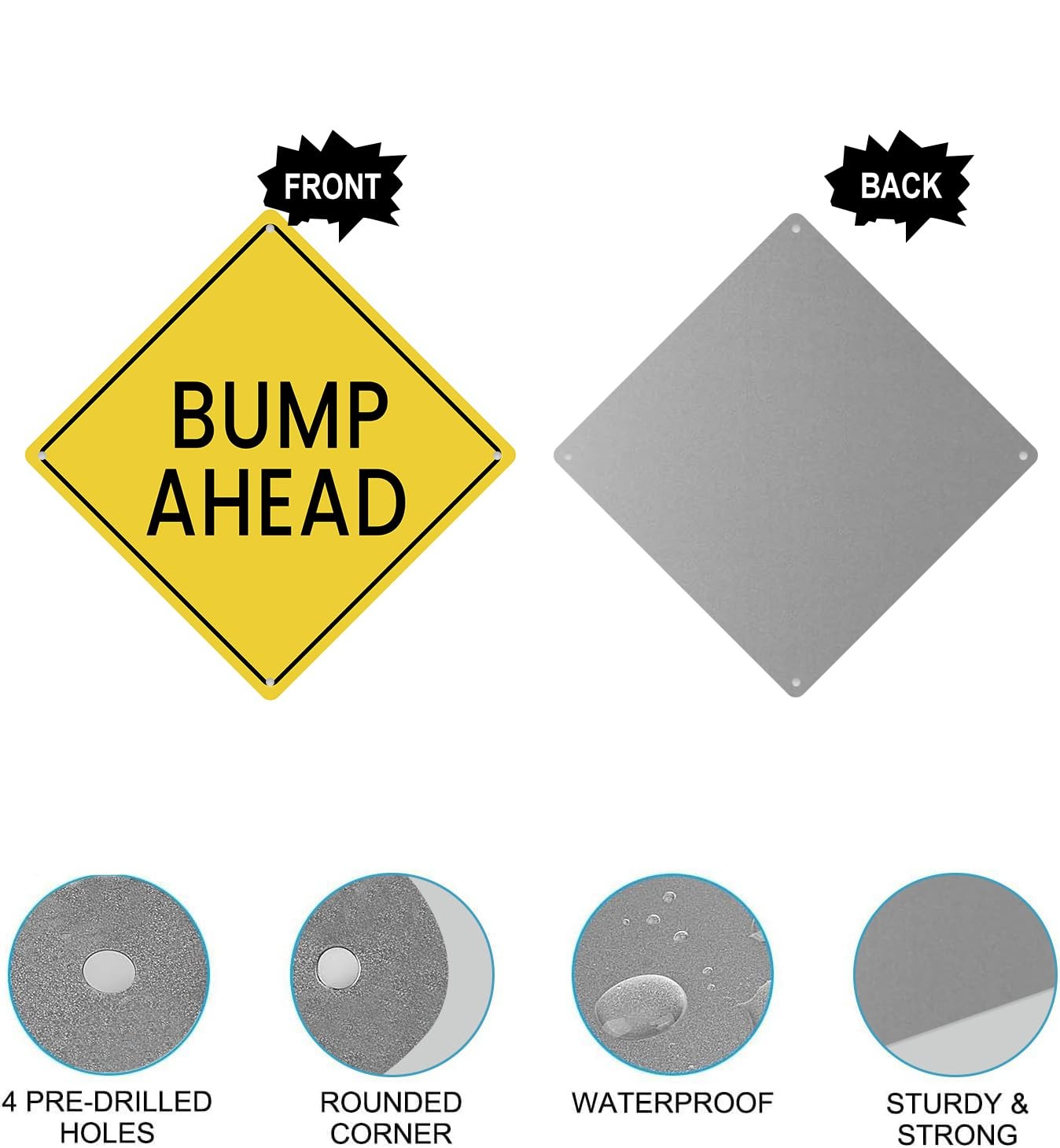 Bump Ahead Road Sign Yellow Aluminum Metal Reflective Warning 12×12 Inch