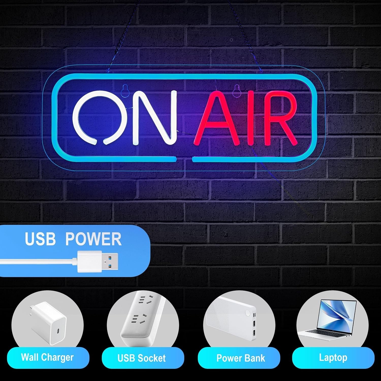 ON AIR Neon Sign – Bright LED Studio Light for Streaming Room, Podcast Decor,