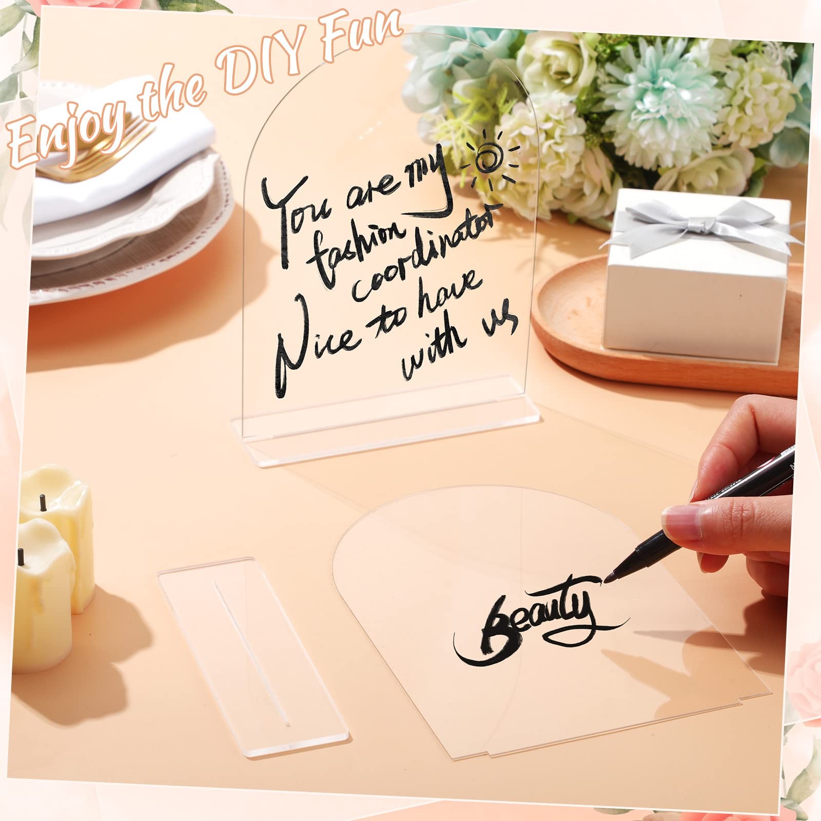 10 Packs 5×7 Inch Clear Acrylic Arch Sign – Blank DIY Table Numbers with Stan…