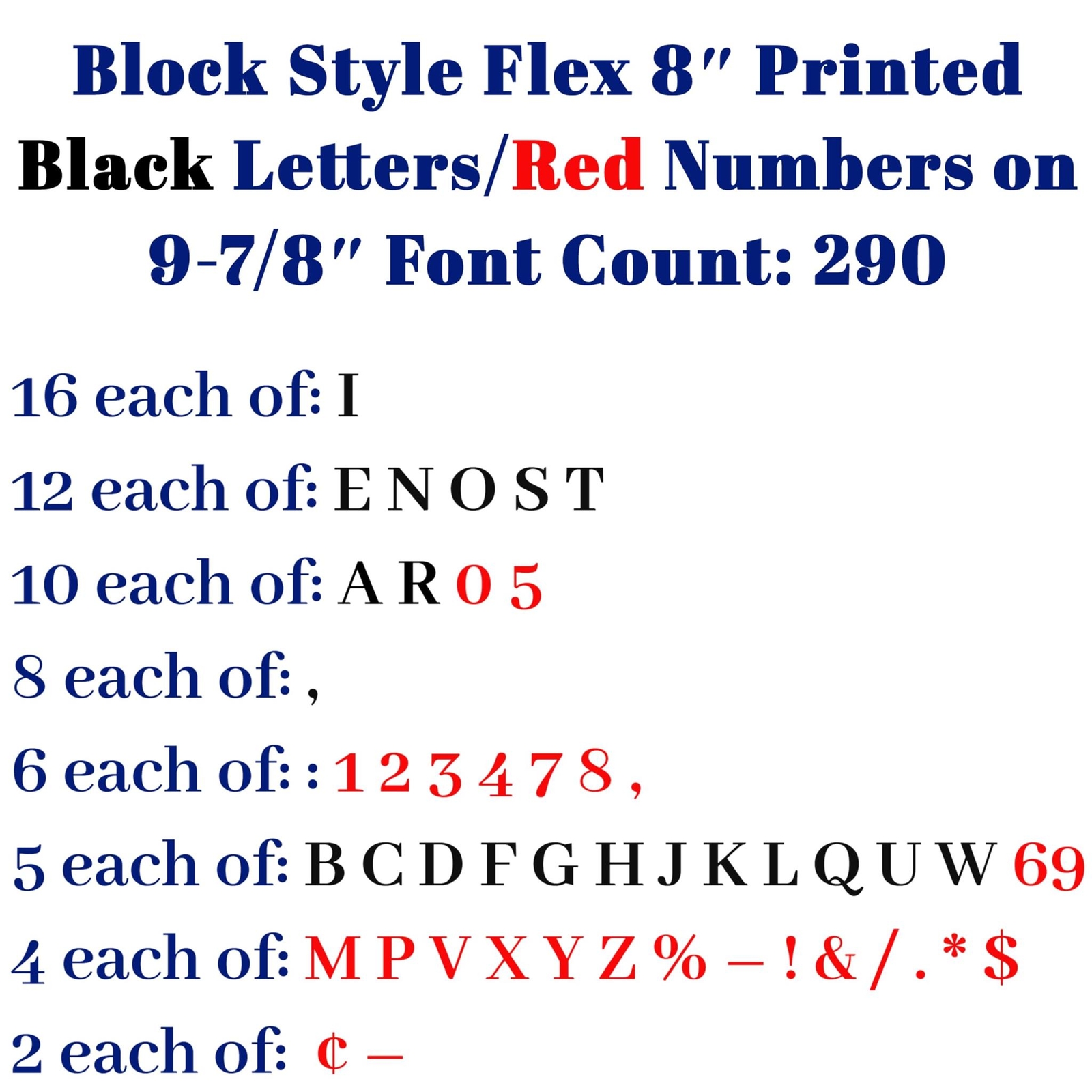 Changeable Outdoor Sign Flexible Letters – Block Style – 8&Prime; on 9-7/8&Prime; Black