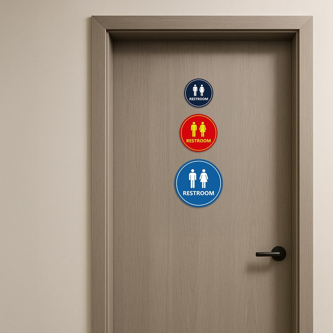 Circle Unisex Restroom Sign XLarge Black Gold Door Wall Plaque Decor Tool