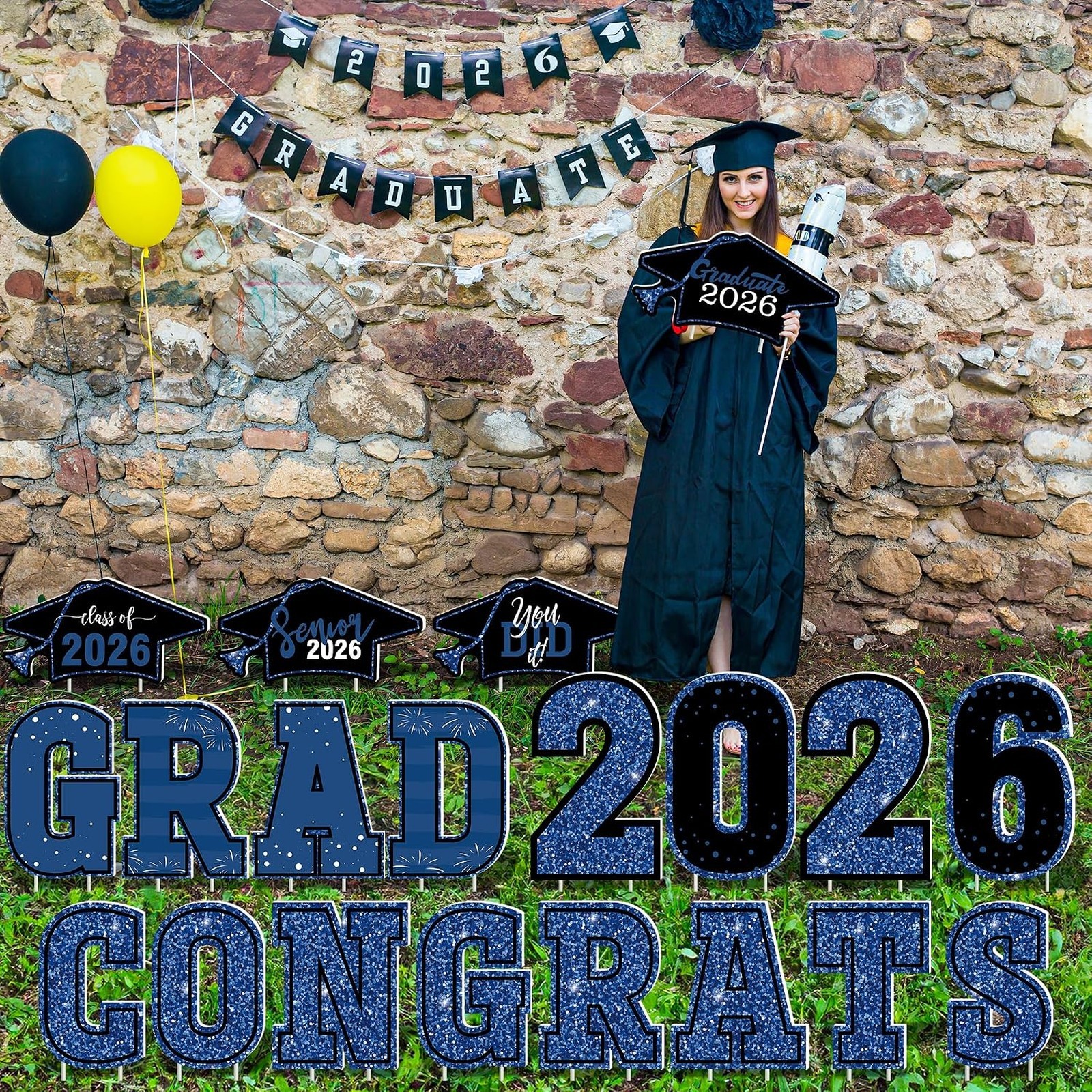 Graduation Yard Signs 2026 Set of 20 Blue Congrats Grad Lawn Stakes Outdoor