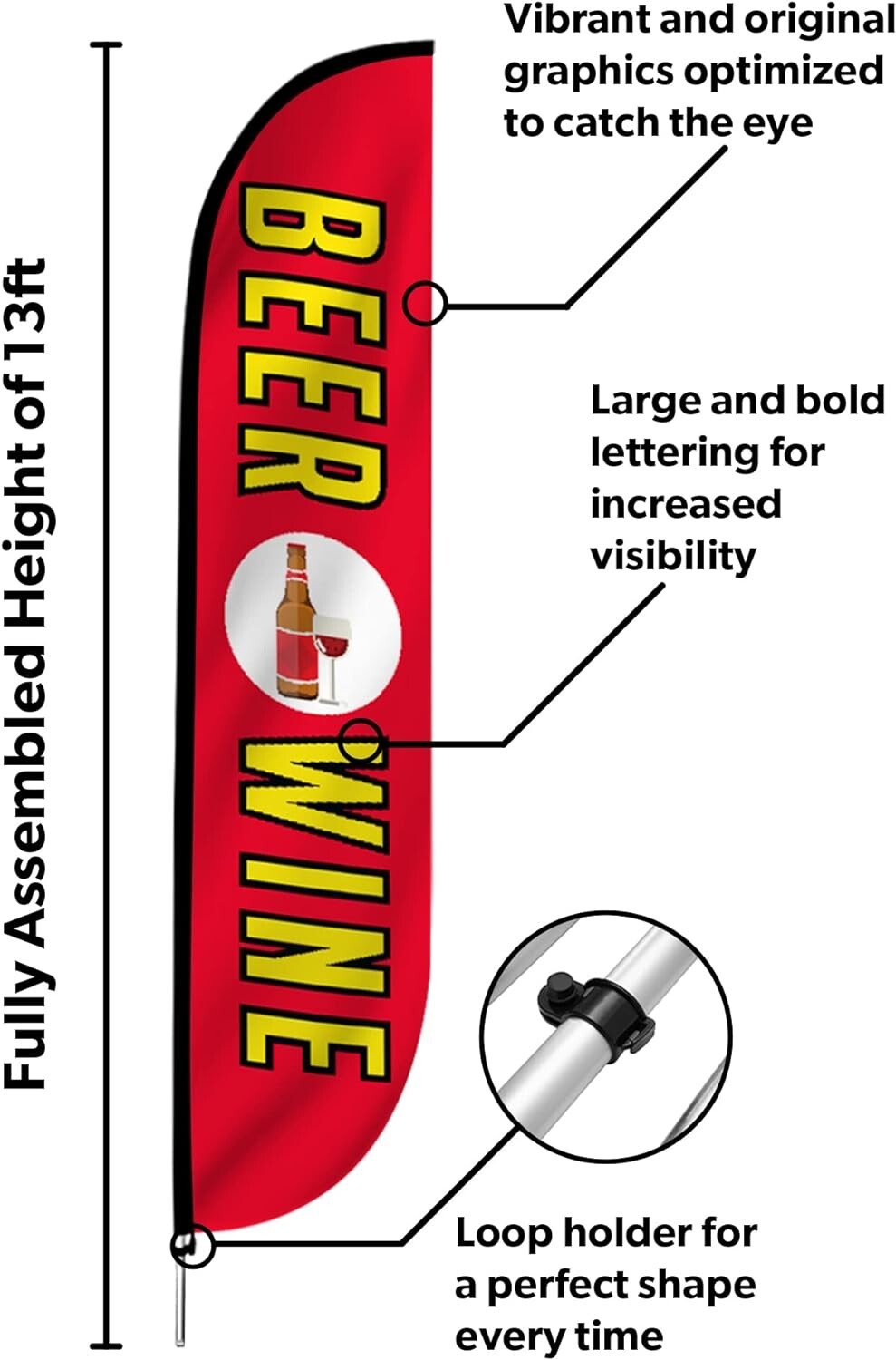 LookOurWay Feather Flag Set 12 ft Advertising Flag w Fiberglass Poles Feather