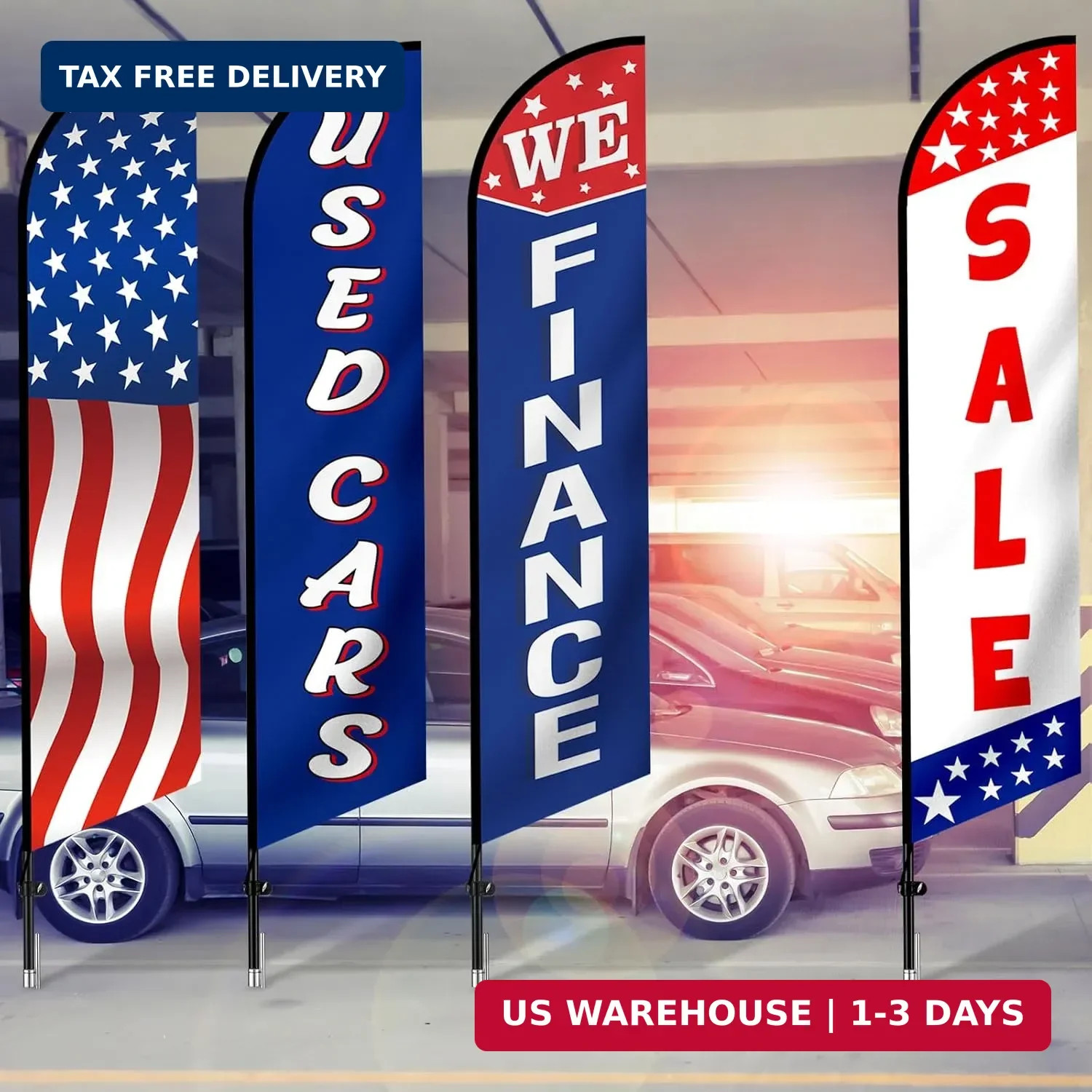 Used Car Flags 4 Pack 12ft Windless Auto Swooper Car Lot Feather Flags for