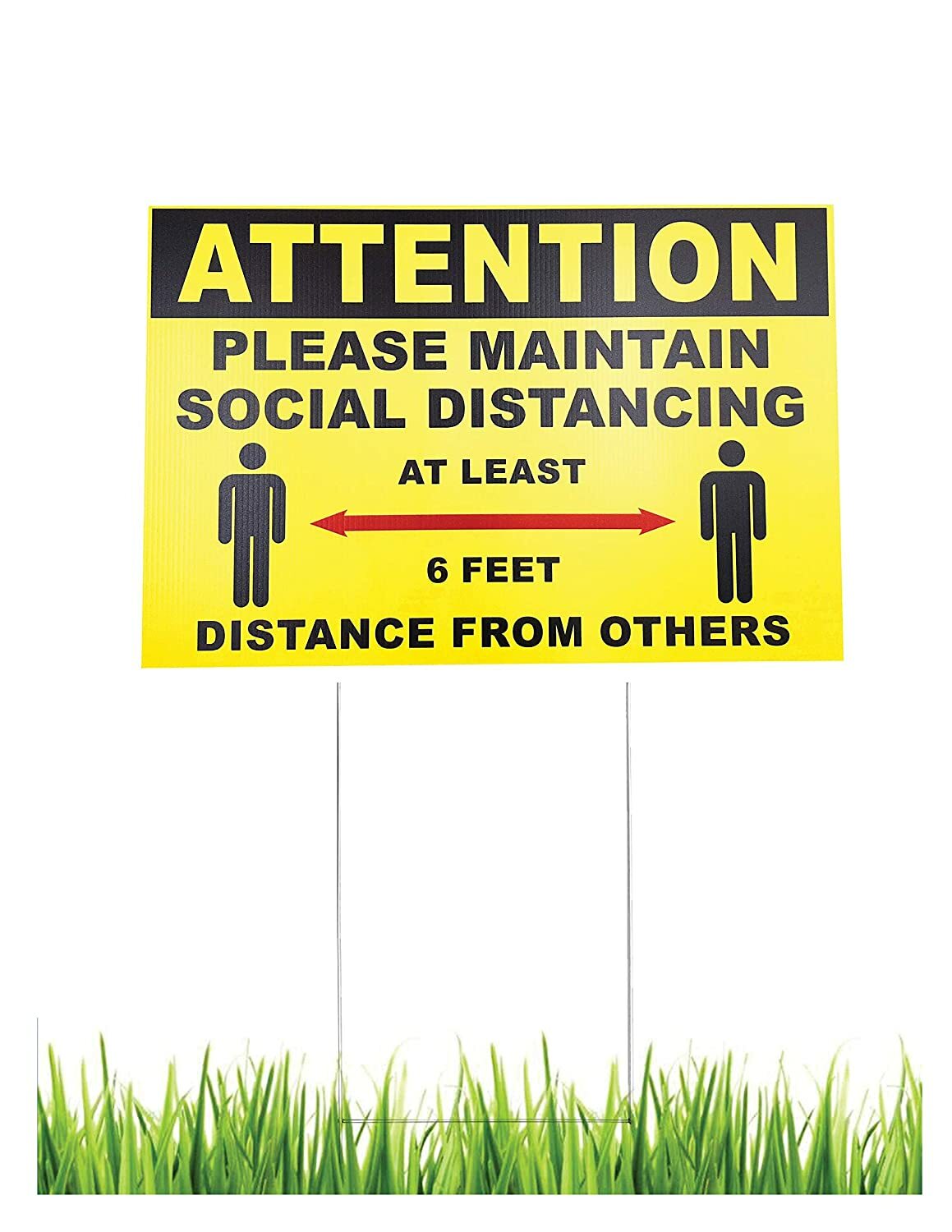 ATTENTION Please Maintain Social Distancing- Double Sided Lawn Sign with H Stake