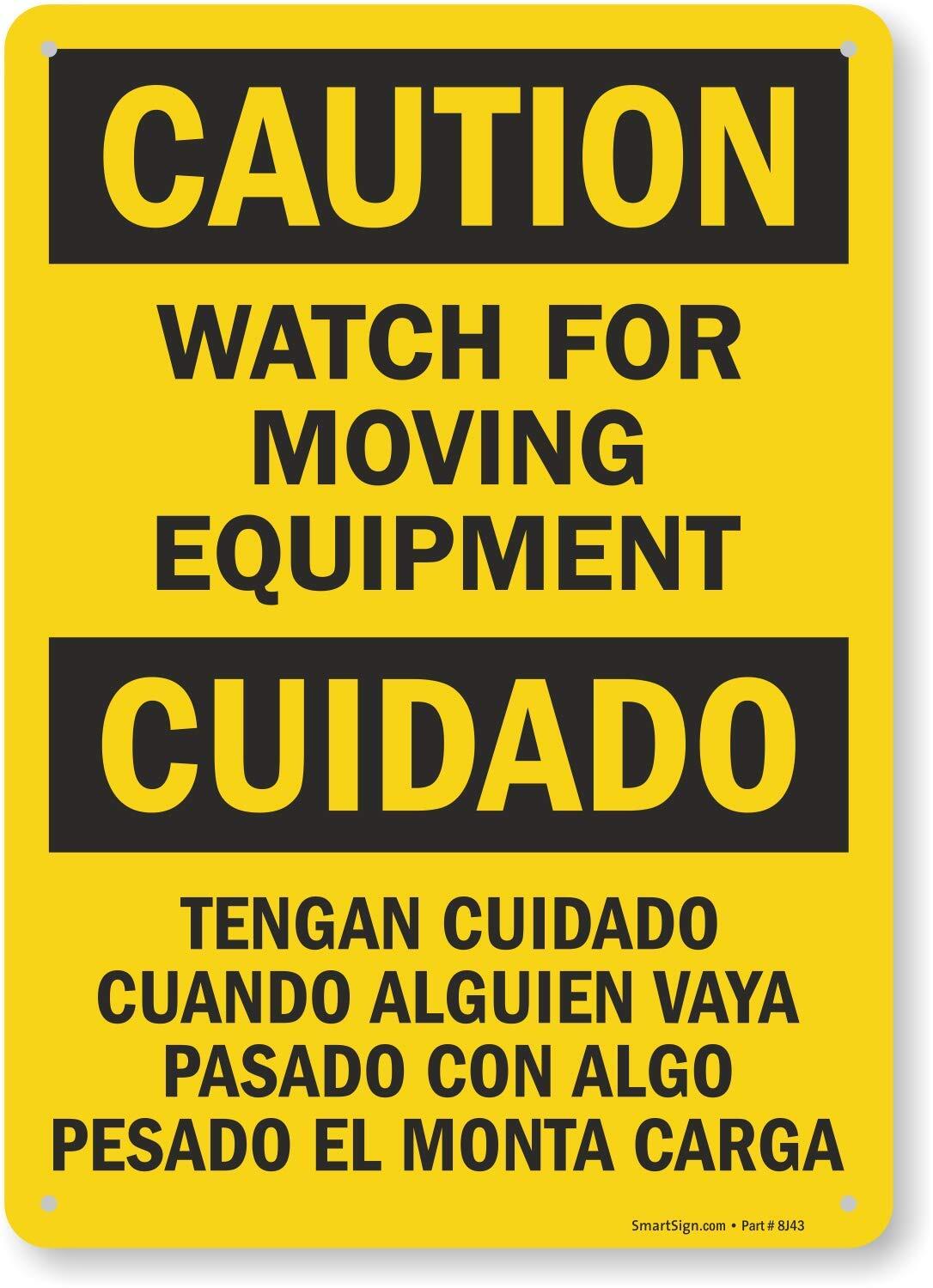 14×10 inch Bilingual Caution Sign Watch for Moving Equipment Plastic Safety