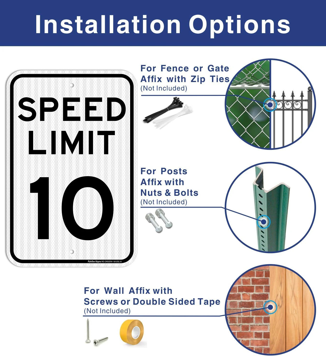 (4 Pack) Speed Limit 10 MPH Sign, Slow Down Sign, Traffic Signs,18 x 12 Inches E