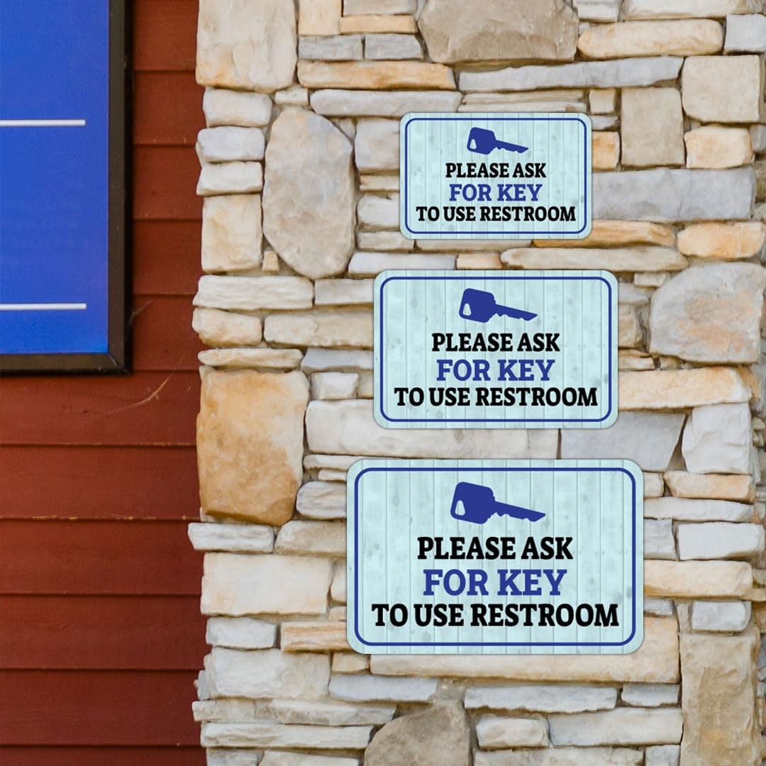 Please Ask For Key To Use Restroom Sign Small Framed Wall Door Bathroom