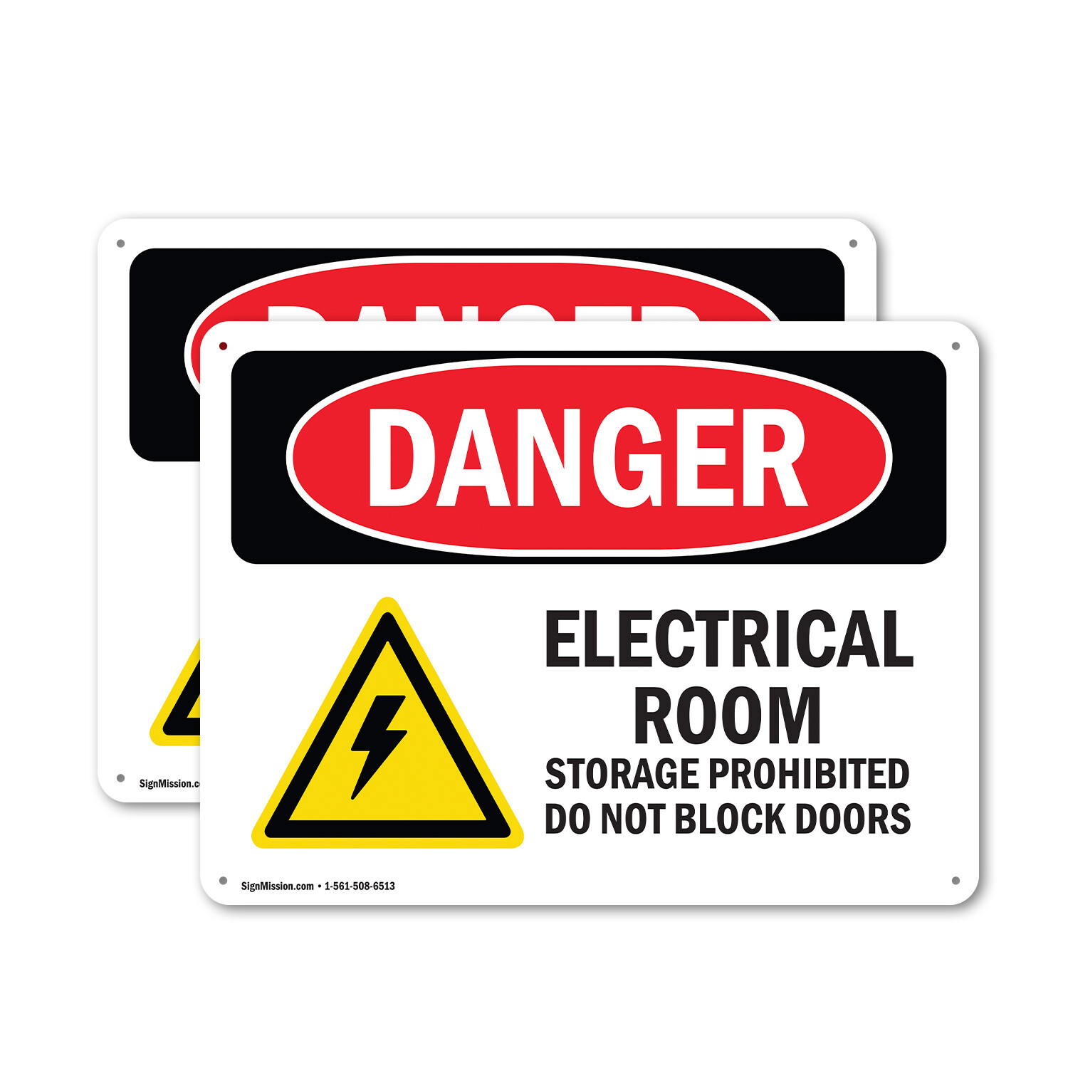 (2 Pack) Electrical Room Storage Prohibited OSHA Danger Sign Decal Metal Plastic