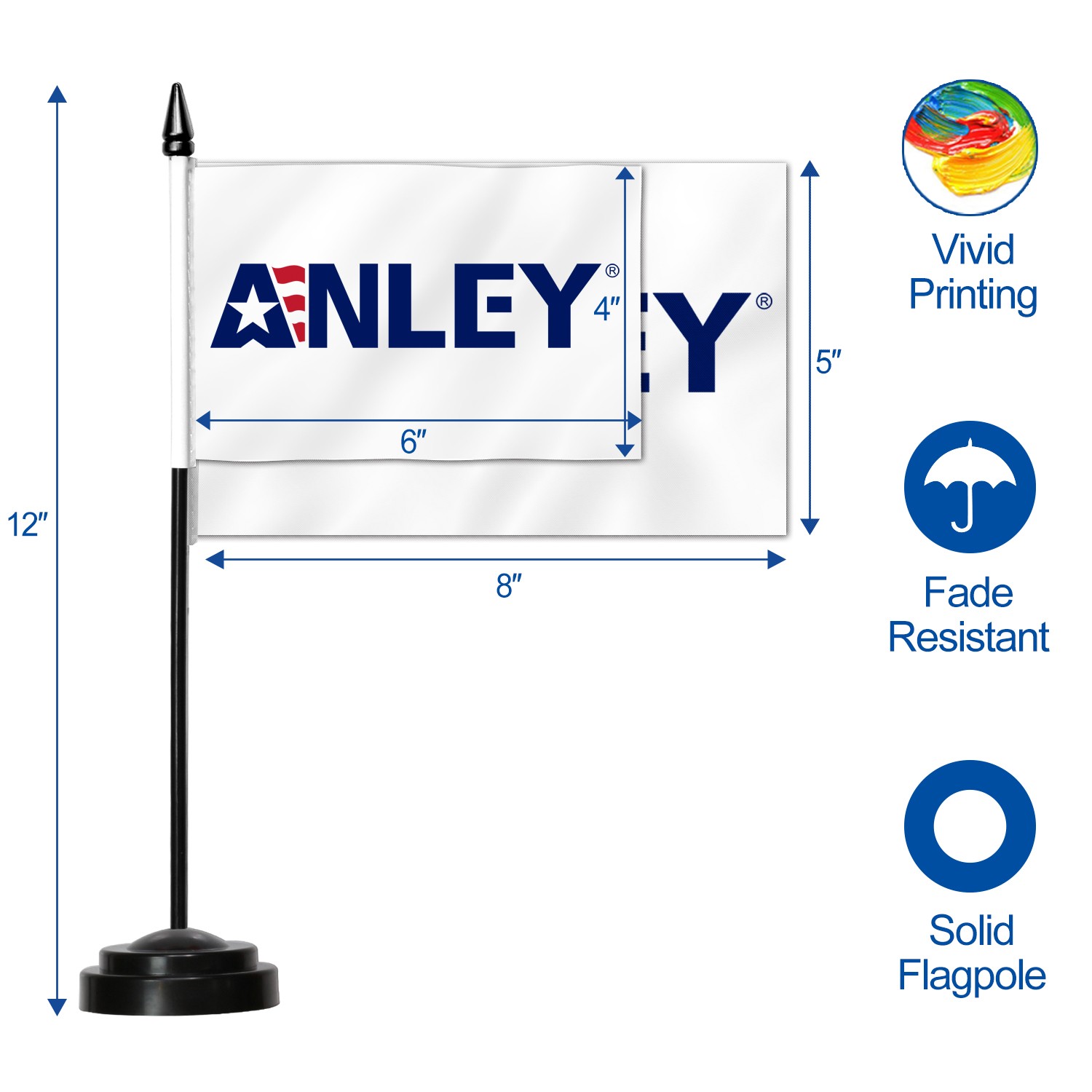 Anley Custom Desk Flag Set – Miniature Desktop Flag with 12&Prime; Solid Pole