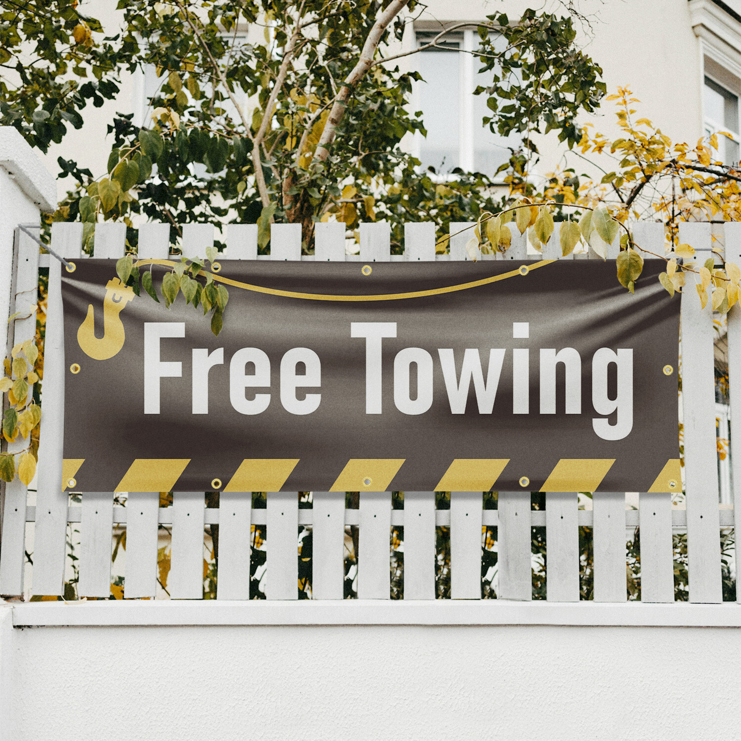 Free Towing 13 oz Vinyl Banner Sign with Metal Grommets Heavy-Duty Single-Sided
