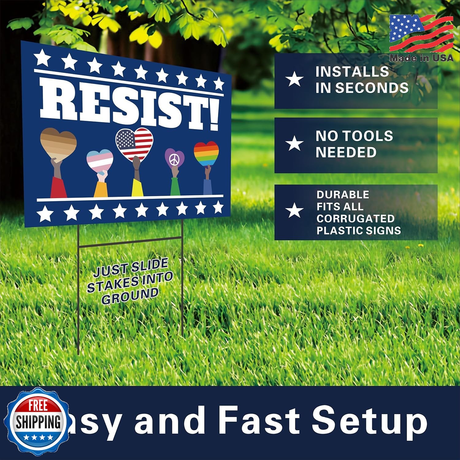 Resist! Sign Political Protest Yard Sign Save Democracy Yard Signs Double Sided