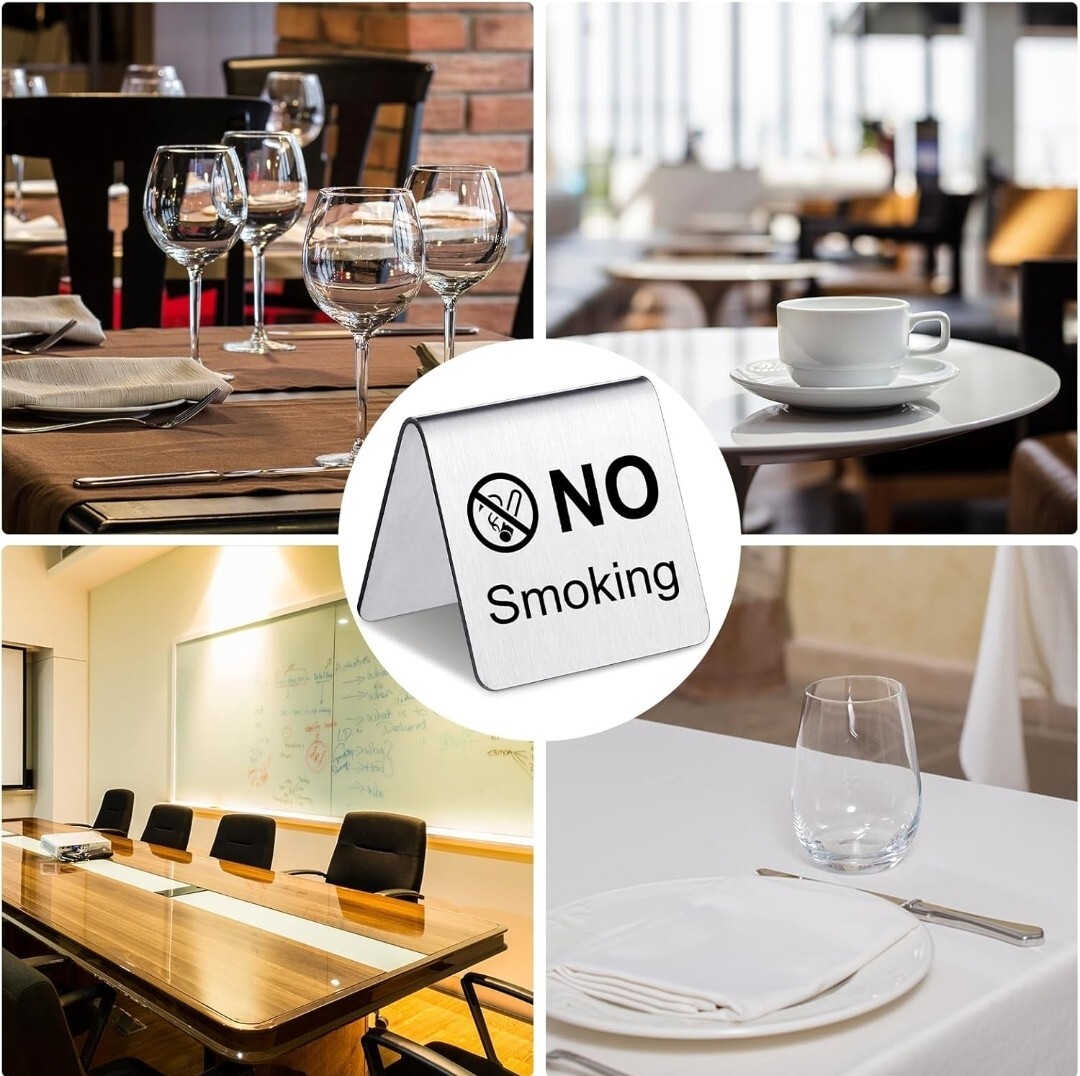 12 Pcs Stainless Steel No Smoking Table Sign Double Side No Smoking Sign Card