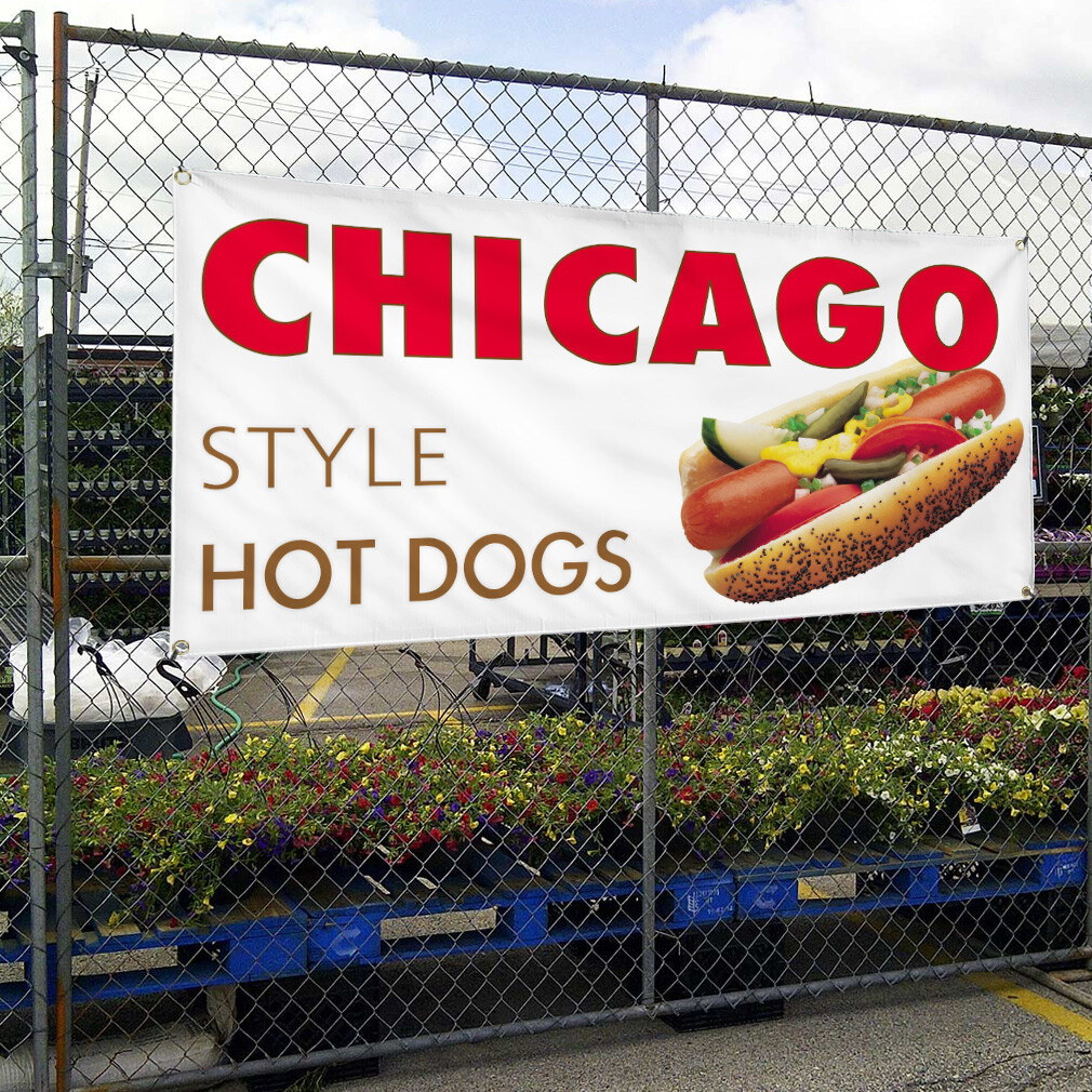 Vinyl Banner Multiple Sizes Chicago Style Hot Dogs A Restaurant & Food Outdoor