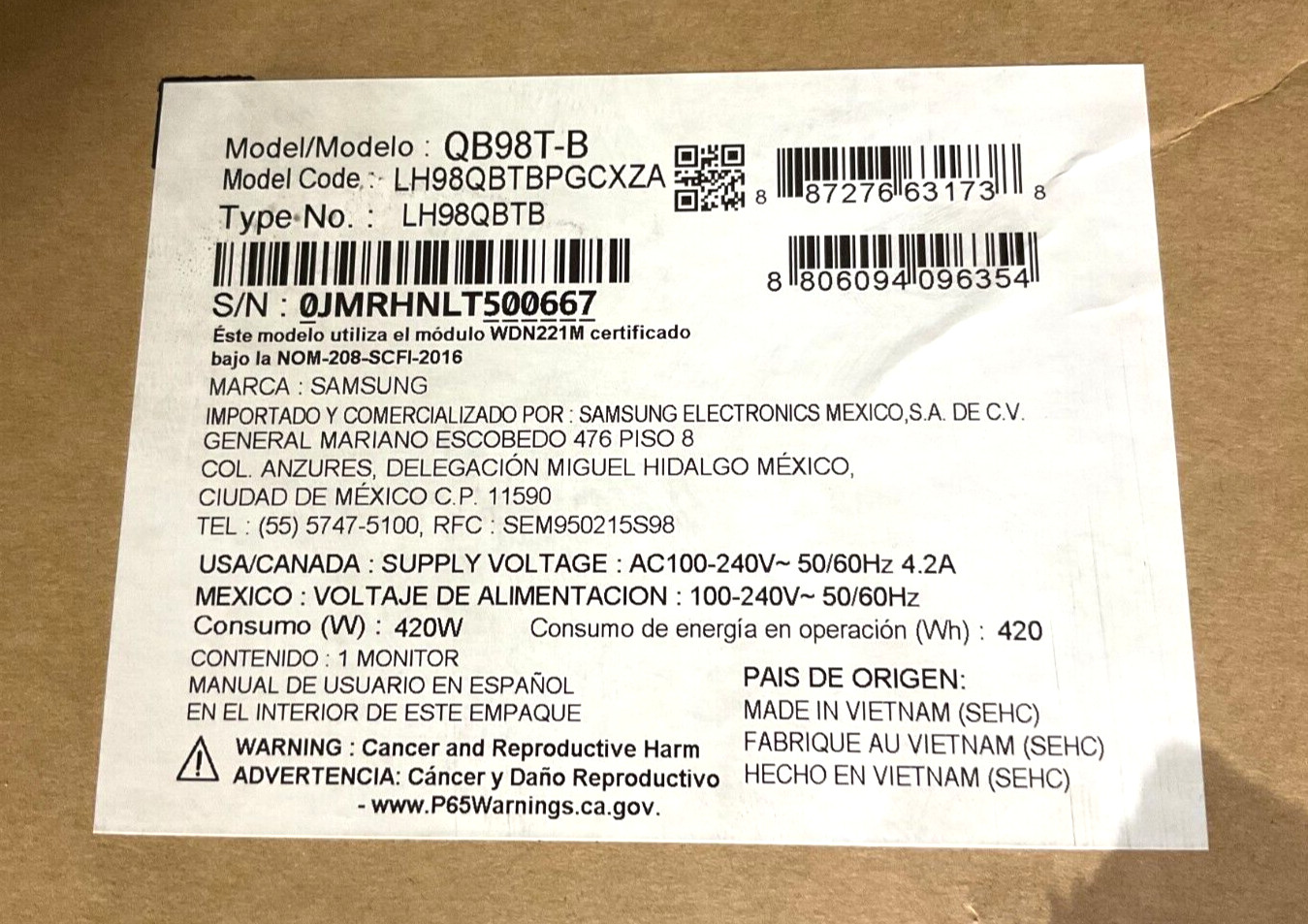 Samsung 98&Prime; Commercial LED LCD Signage Display 4K QB98T-B 🇺🇸✨🇺🇸✨ NEW!