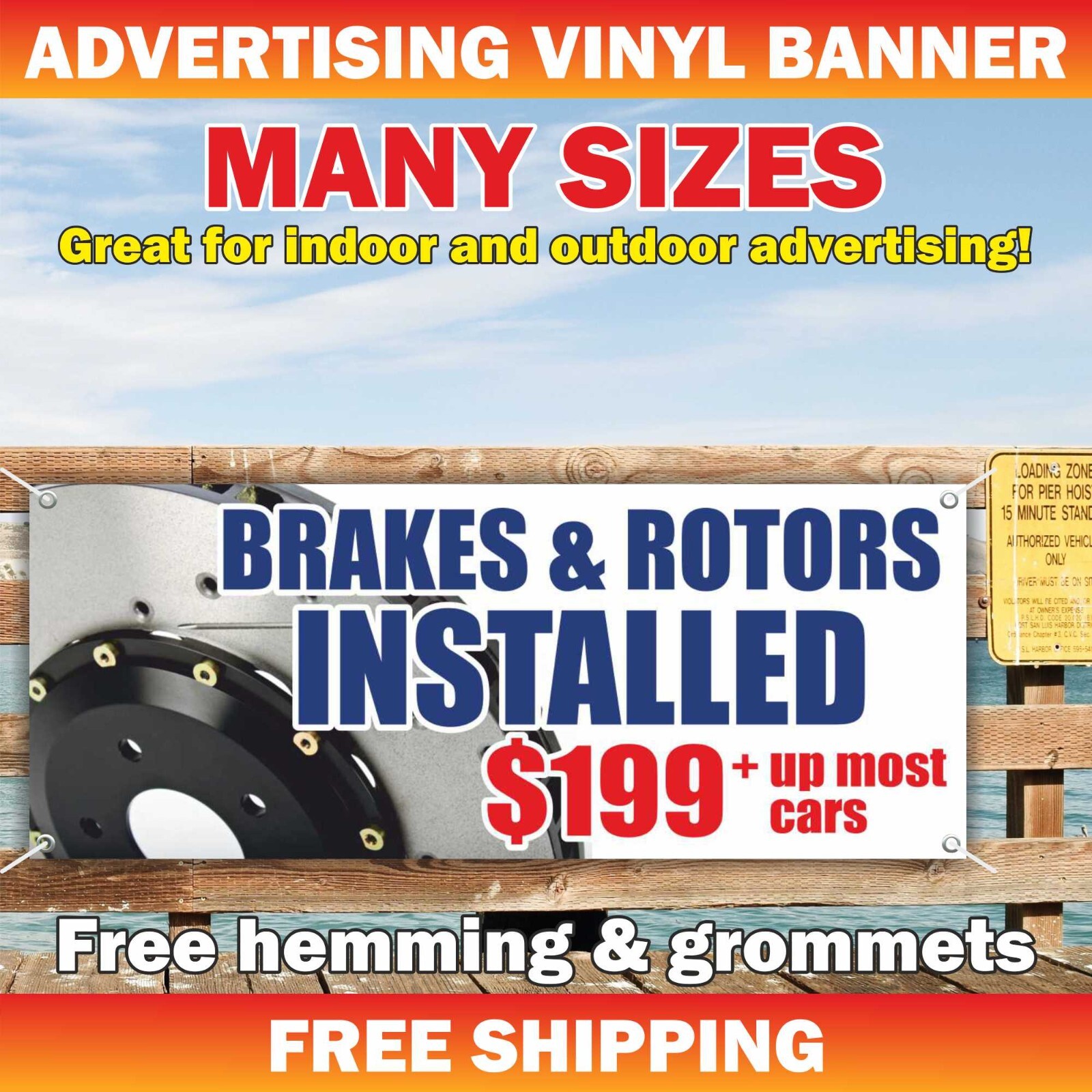 BRAKES ROTORS Advertising Banner Vinyl Mesh Sign car auto repair service price