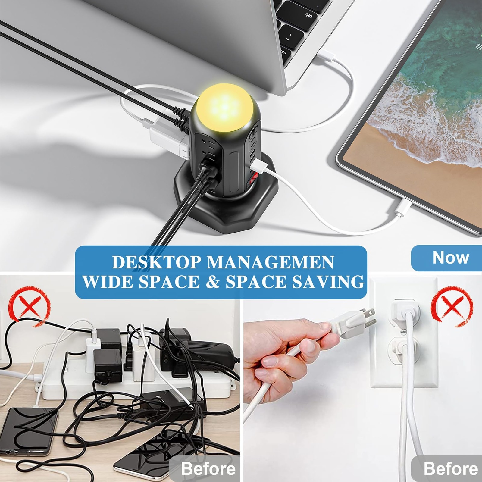 Power Strip Tower with Colorful Nightlight, 15 AC Outlets and 6 Fasting USB P…